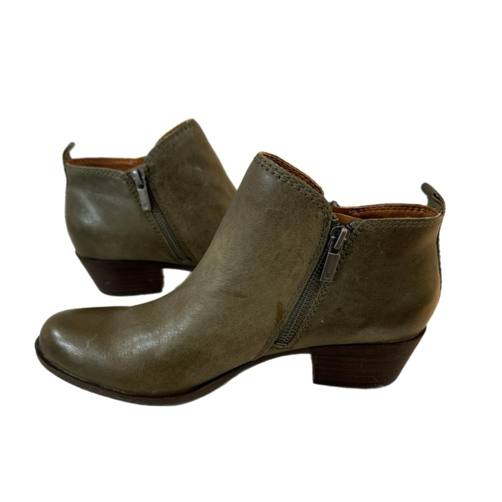 LUCKY BRAND Genuine Leather Basel Booties Low Heel Boots in Olive