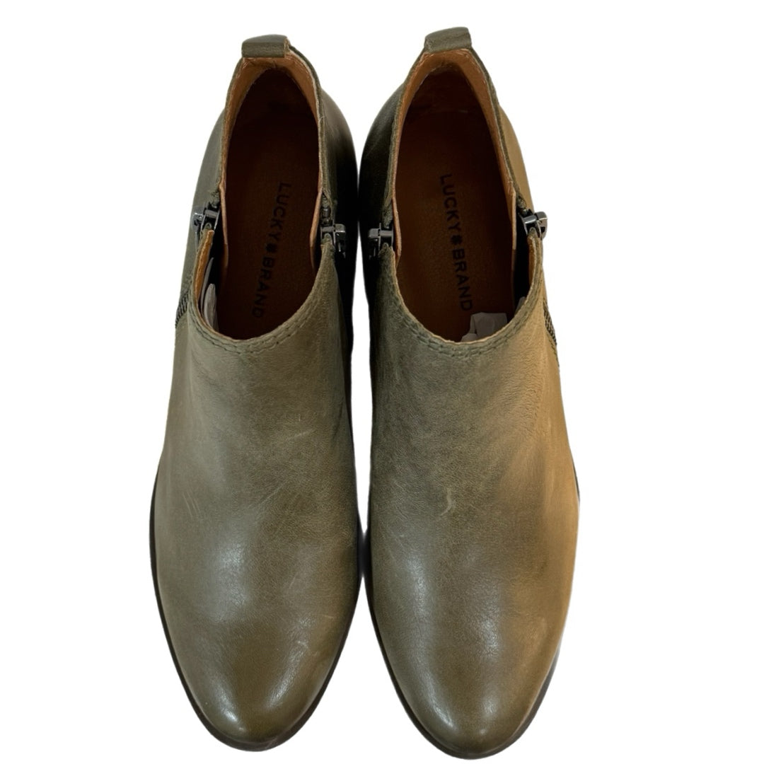 LUCKY BRAND Genuine Leather Basel Booties Low Heel Boots in Olive