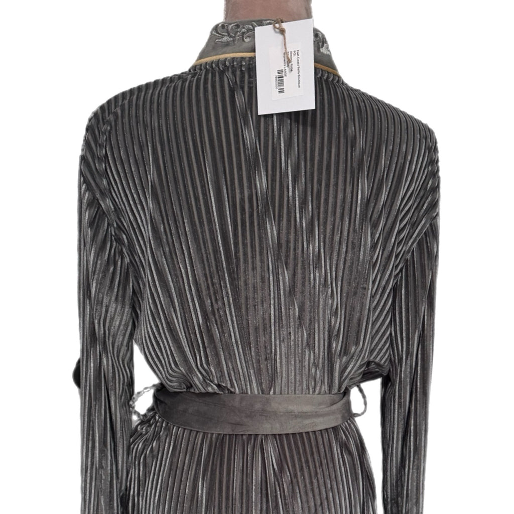 POL Silver Gray Embroidered Pleated Kimono-Robe