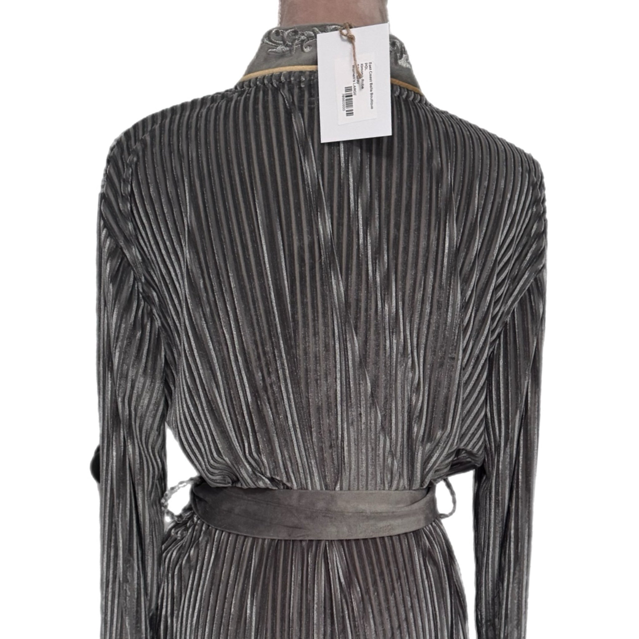 POL Silver Gray Embroidered Pleated Kimono-Robe