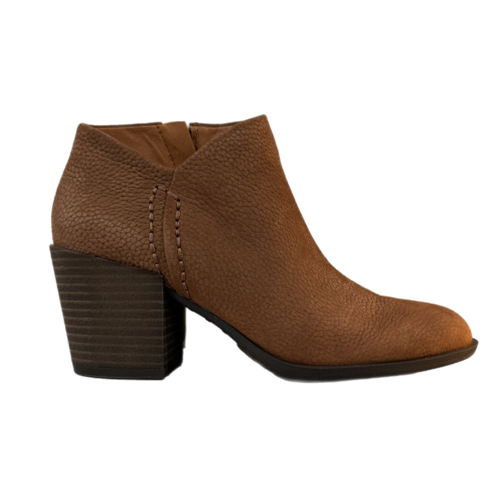 LUCKY BRAND Bellita Heeled Leather Bootie in Cedar Brown