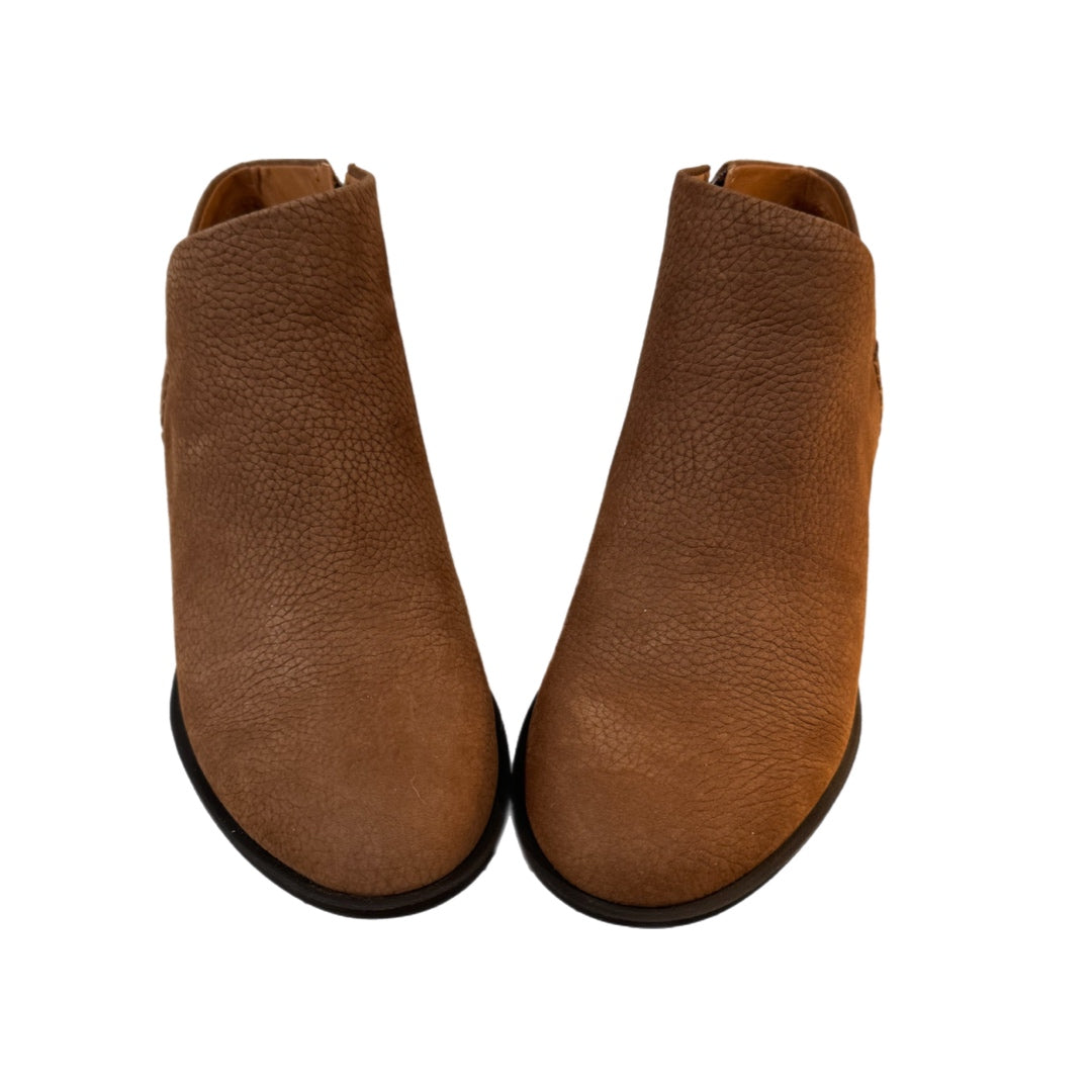 LUCKY BRAND Bellita Heeled Leather Bootie in Cedar Brown