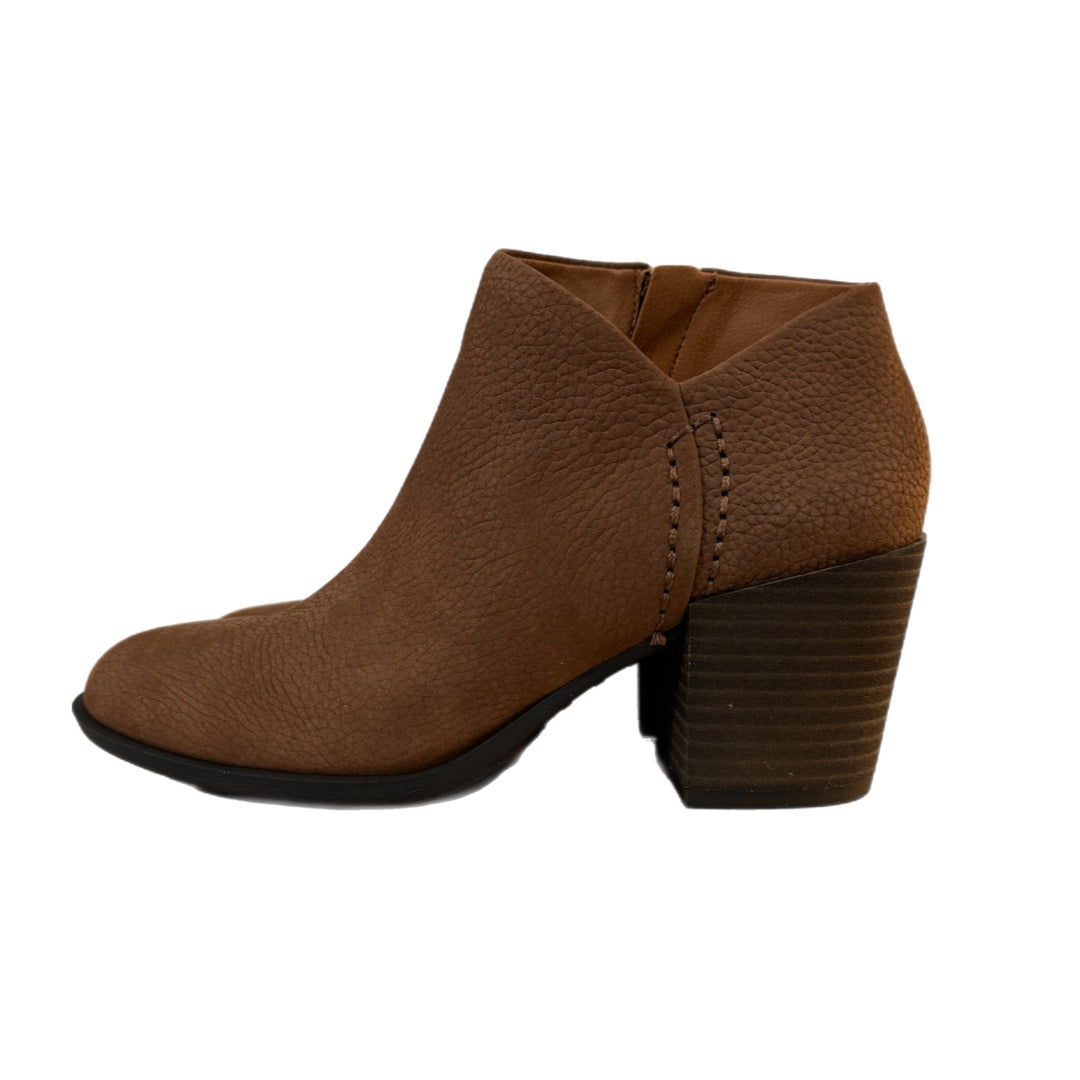 LUCKY BRAND Bellita Heeled Leather Bootie in Cedar Brown