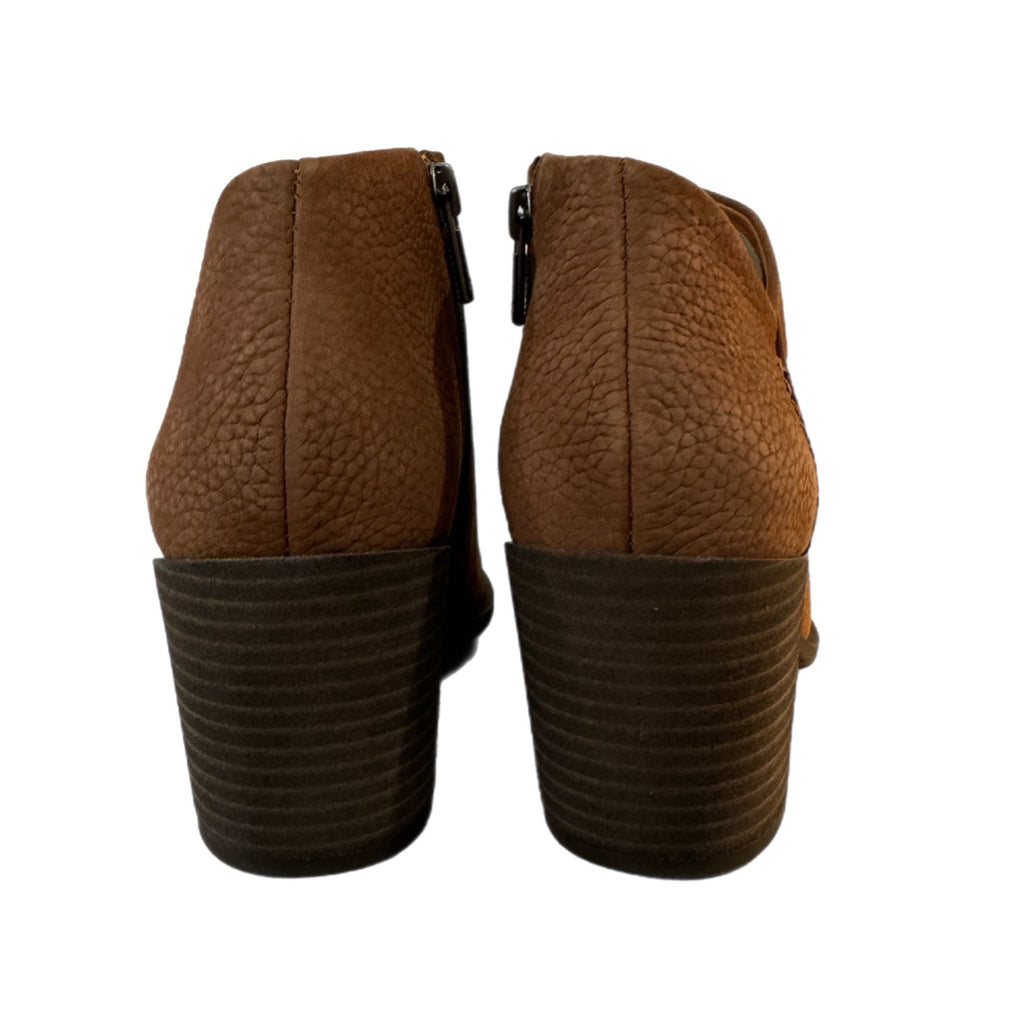 LUCKY BRAND Bellita Heeled Leather Bootie in Cedar Brown