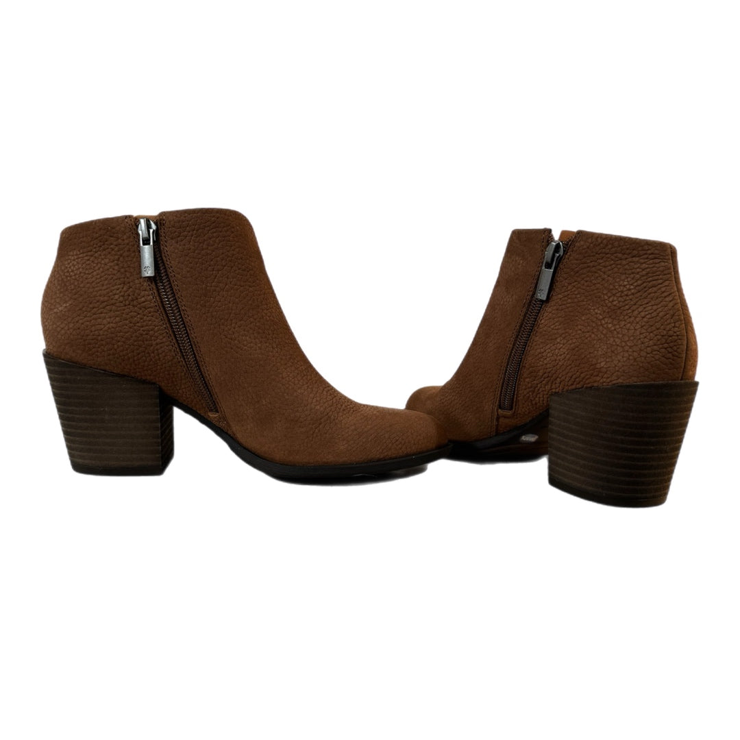 LUCKY BRAND Bellita Heeled Leather Bootie in Cedar Brown