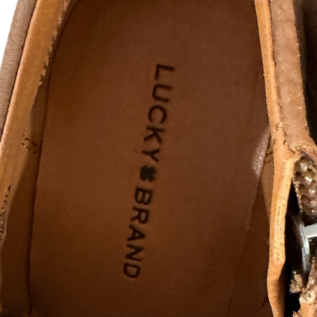 LUCKY BRAND Bellita Heeled Leather Bootie in Cedar Brown