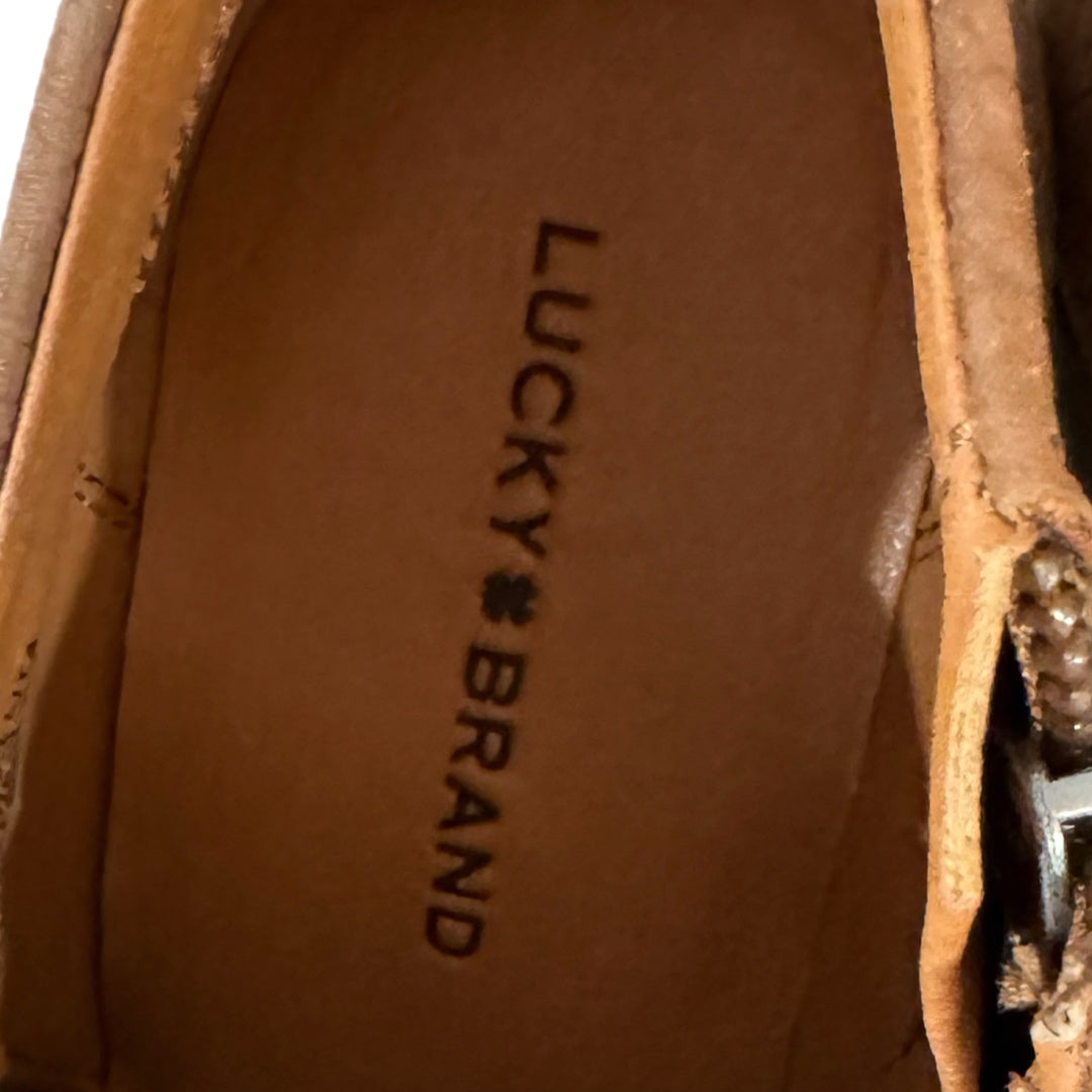 LUCKY BRAND Bellita Heeled Leather Bootie in Cedar Brown