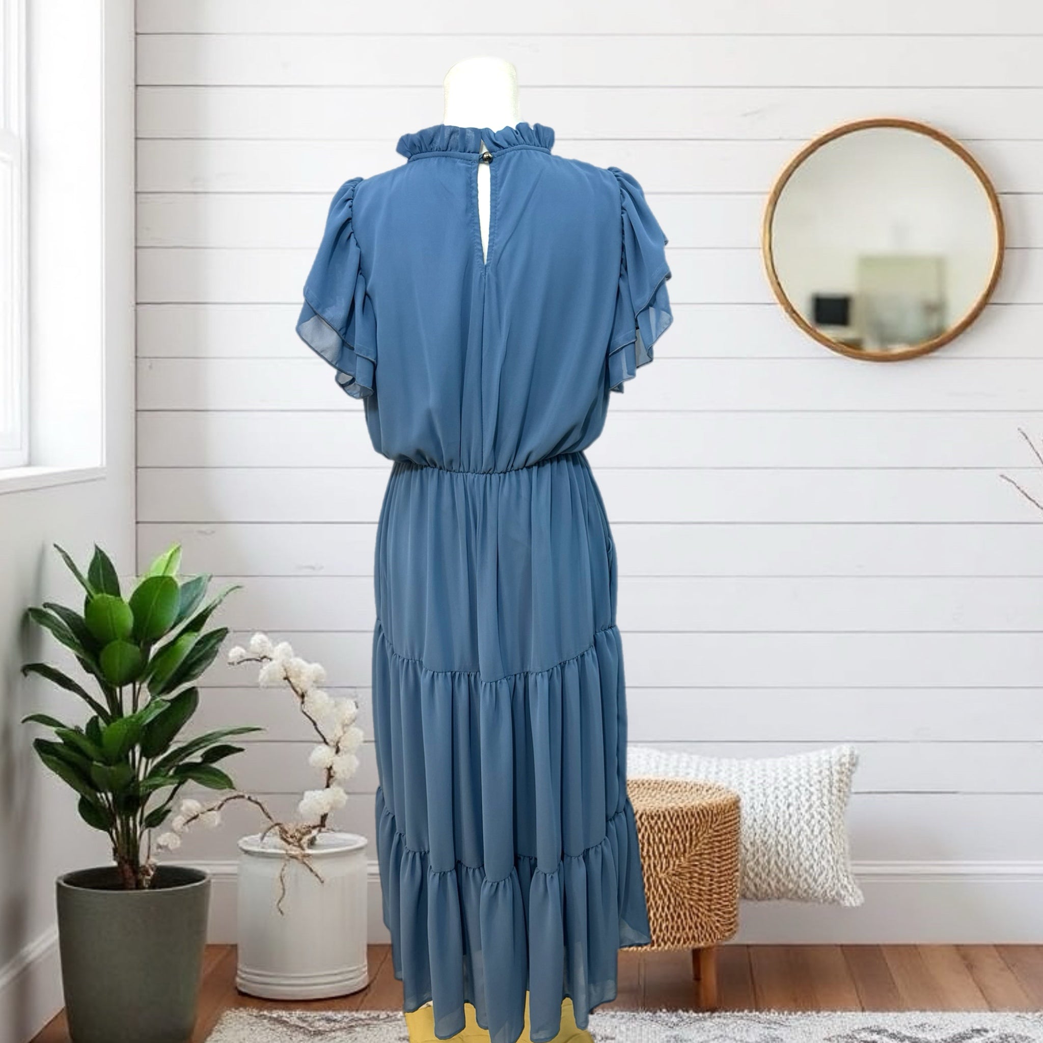 HAPTICS Coastal Blue Mock Neck Maxi Dress with Side Pockets