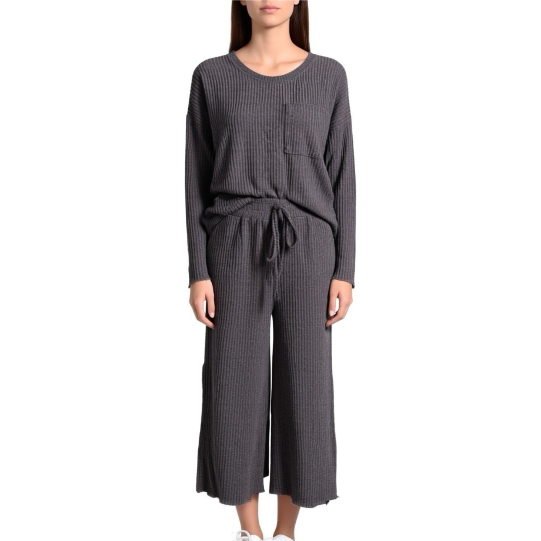 Elevate Your Loungewear: She + Sky Ribbed Knit Lounge Set in Charcoal