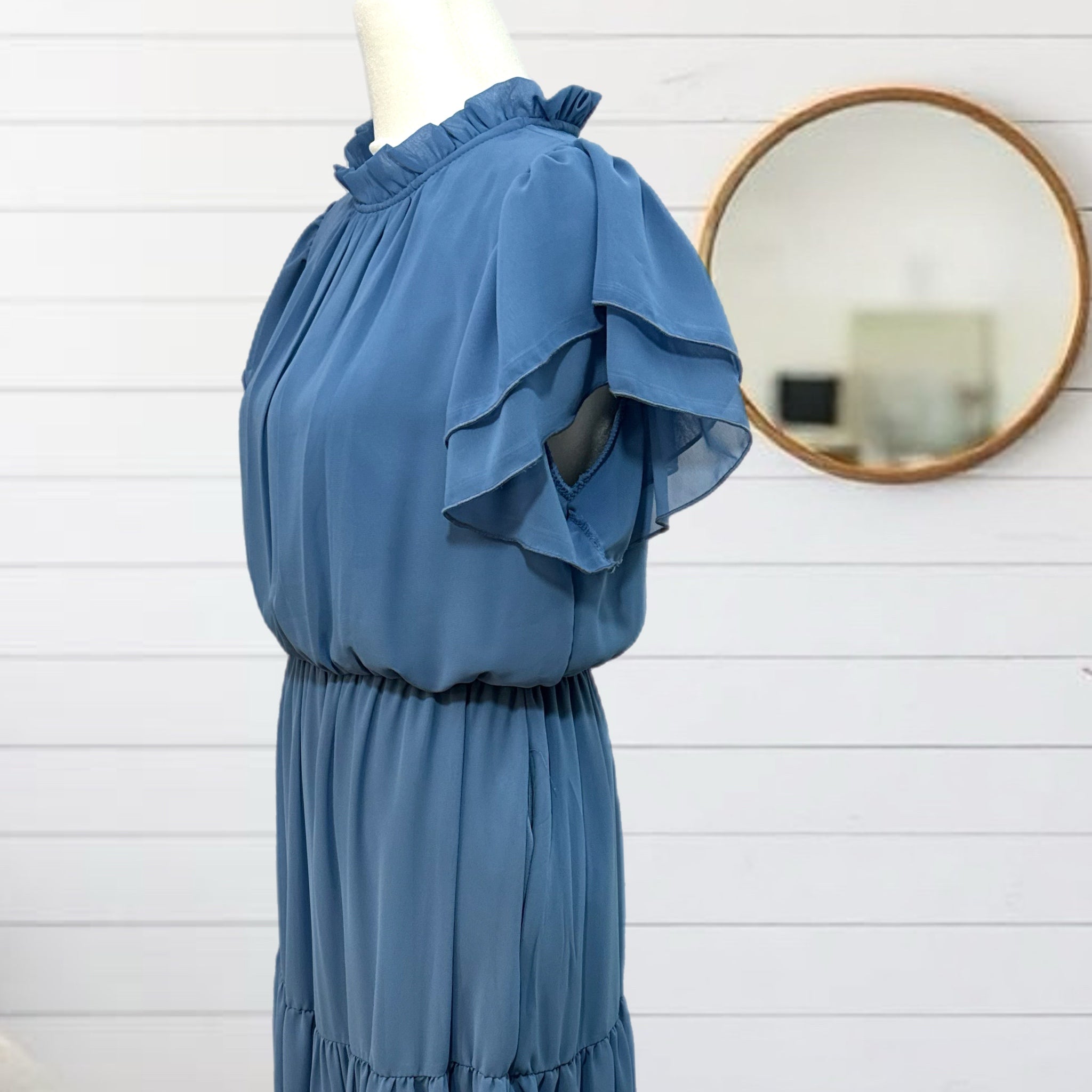HAPTICS Coastal Blue Mock Neck Maxi Dress with Side Pockets