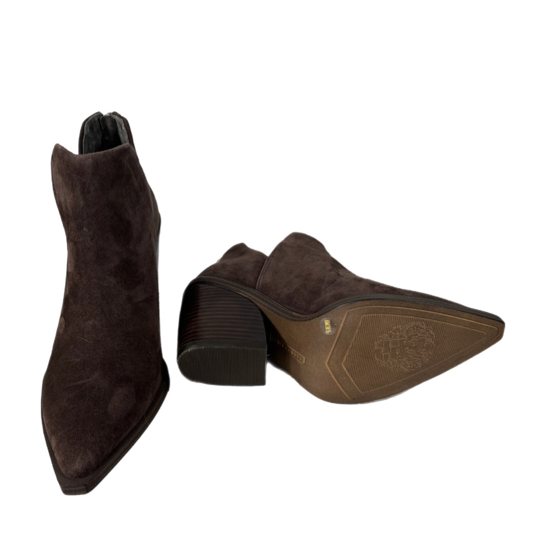 New Vince Camuto Genuine Suede Bootie Chocolate Brown Pointed Toe