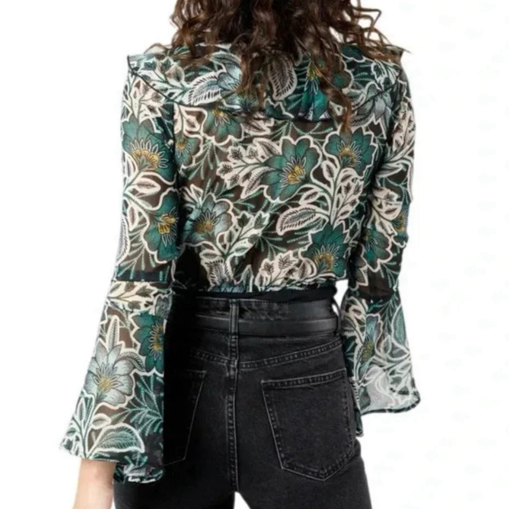 BAND OF THE FREE Bonnie Emerald Long Sleeve Bodysuit Top Bell Sleeve