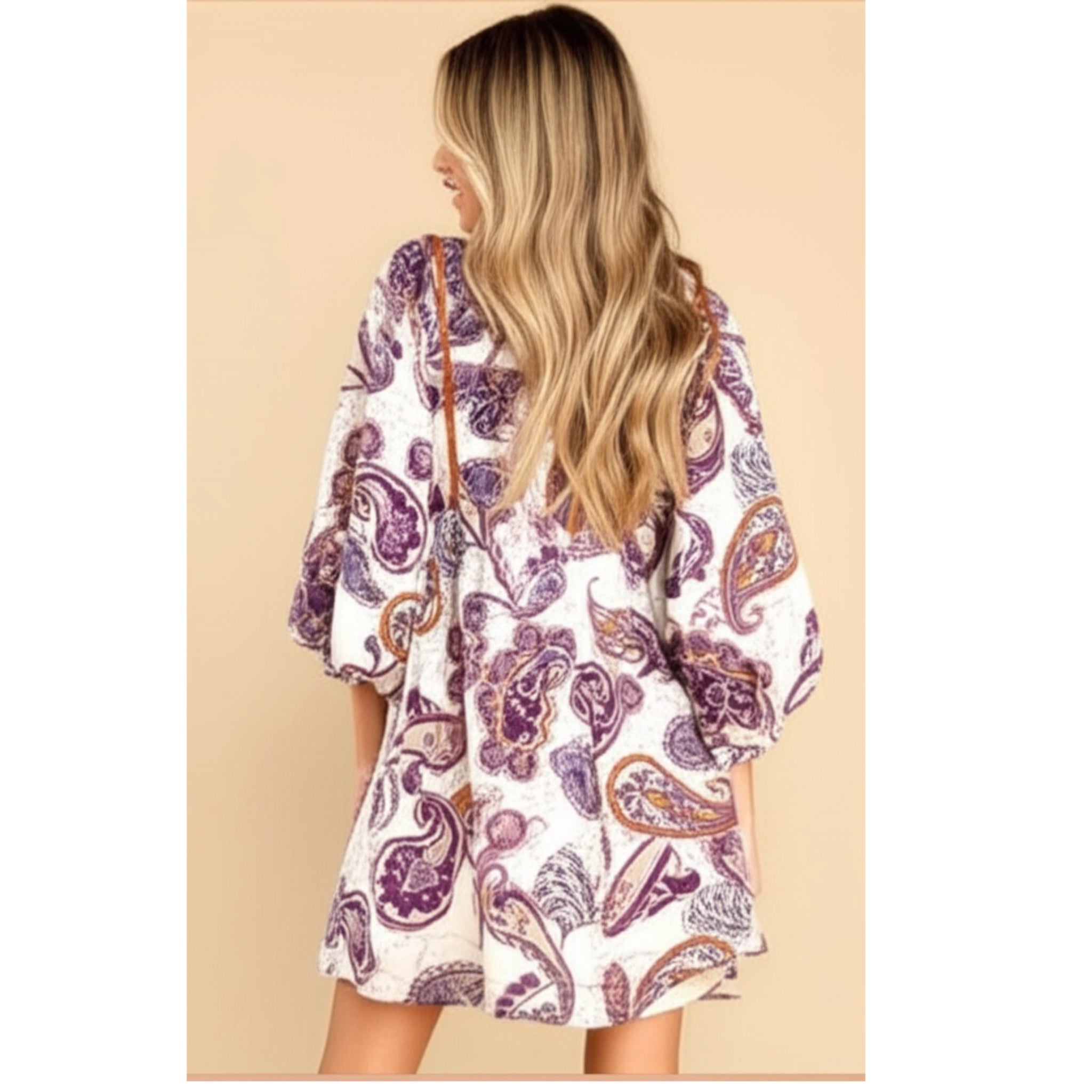BAND OF THE FREE Purple Paisley Long Sleeve Mini Dress Boho Aesthetic