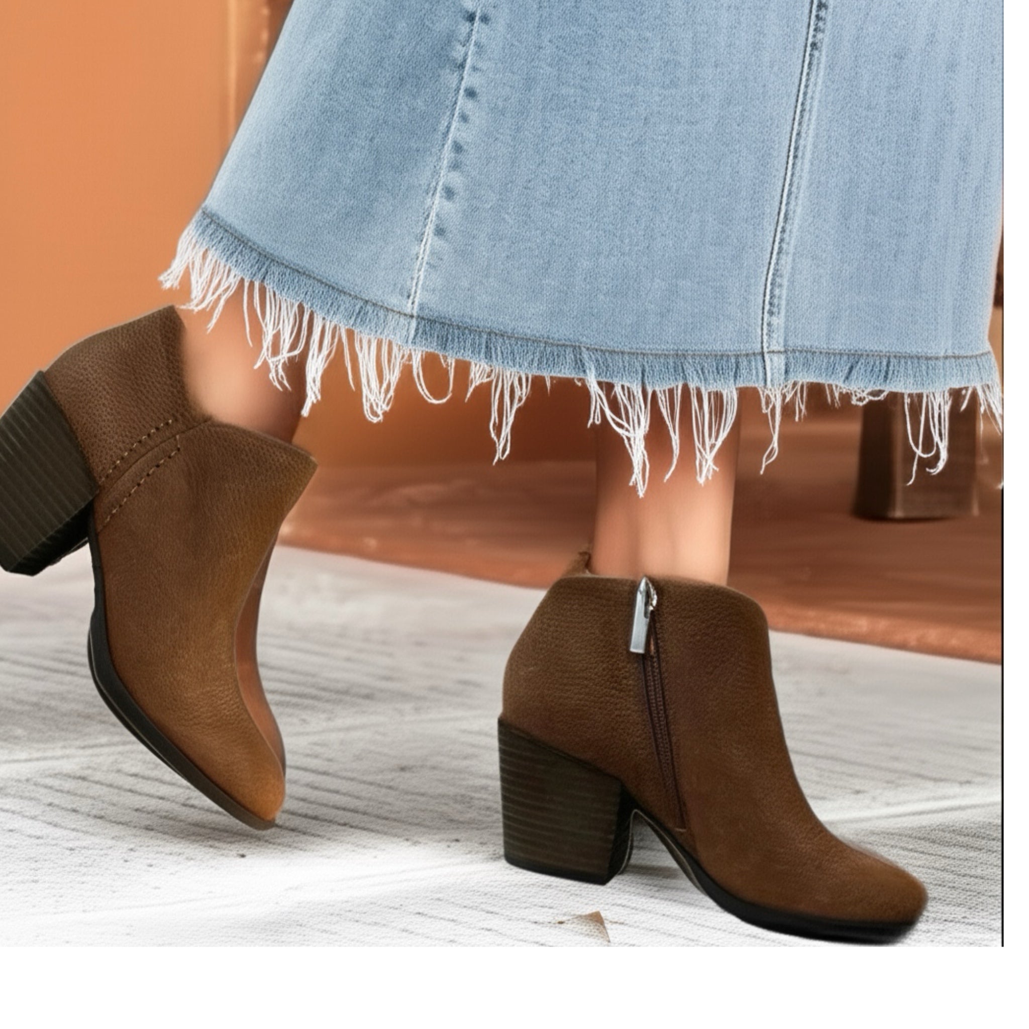 LUCKY BRAND Bellita Heeled Leather Bootie in Cedar Brown