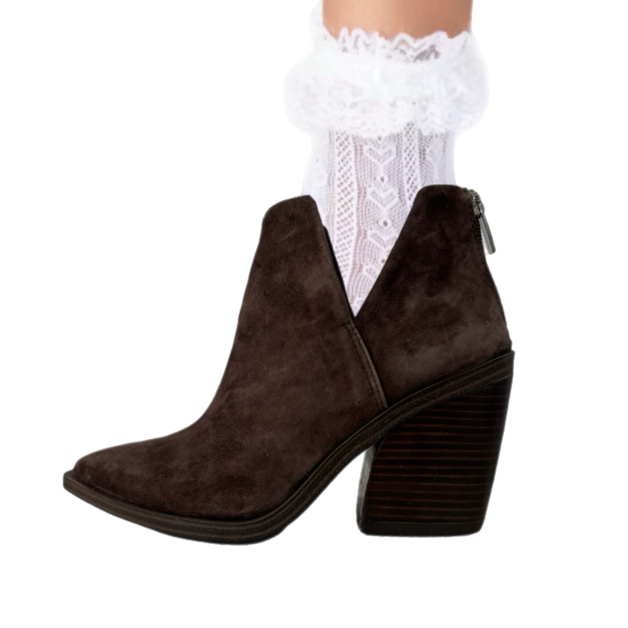 New Vince Camuto Genuine Suede Bootie Chocolate Brown Pointed Toe