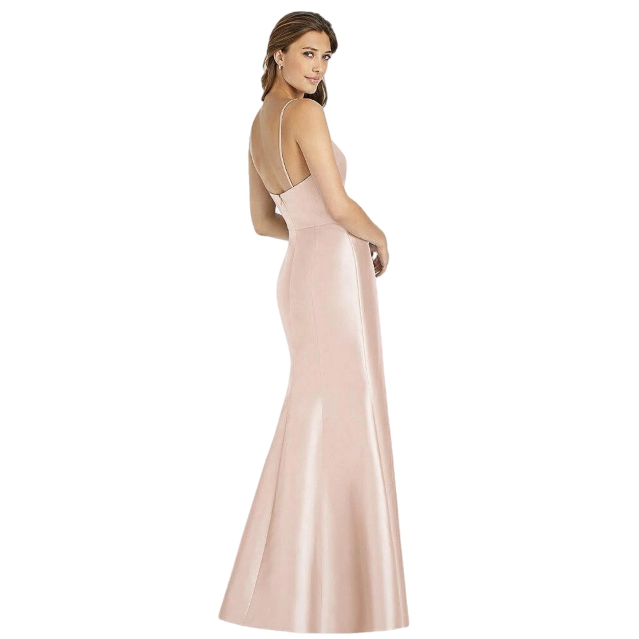 ALFRED SUNG D758 Satin Trumpet Gown Sweetheart Neck Dress Cameo Pink