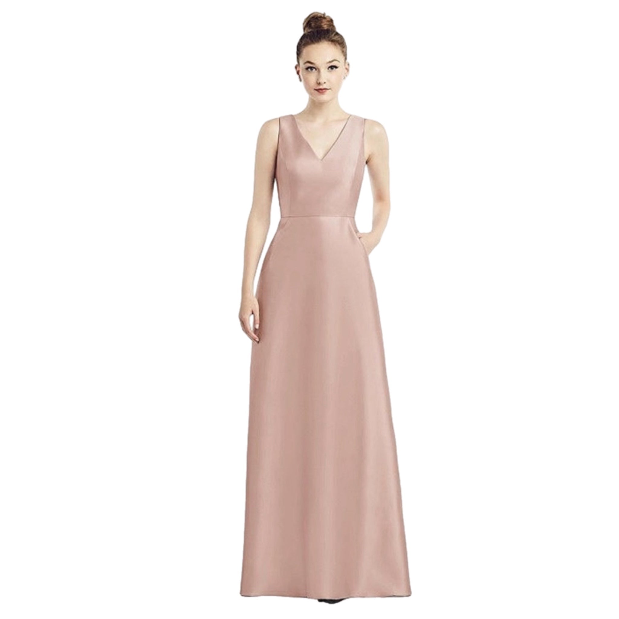 ALFRED SUNG D778 Toasted Sugar Pink Satin Twill Full Dress Sleeveless Gown