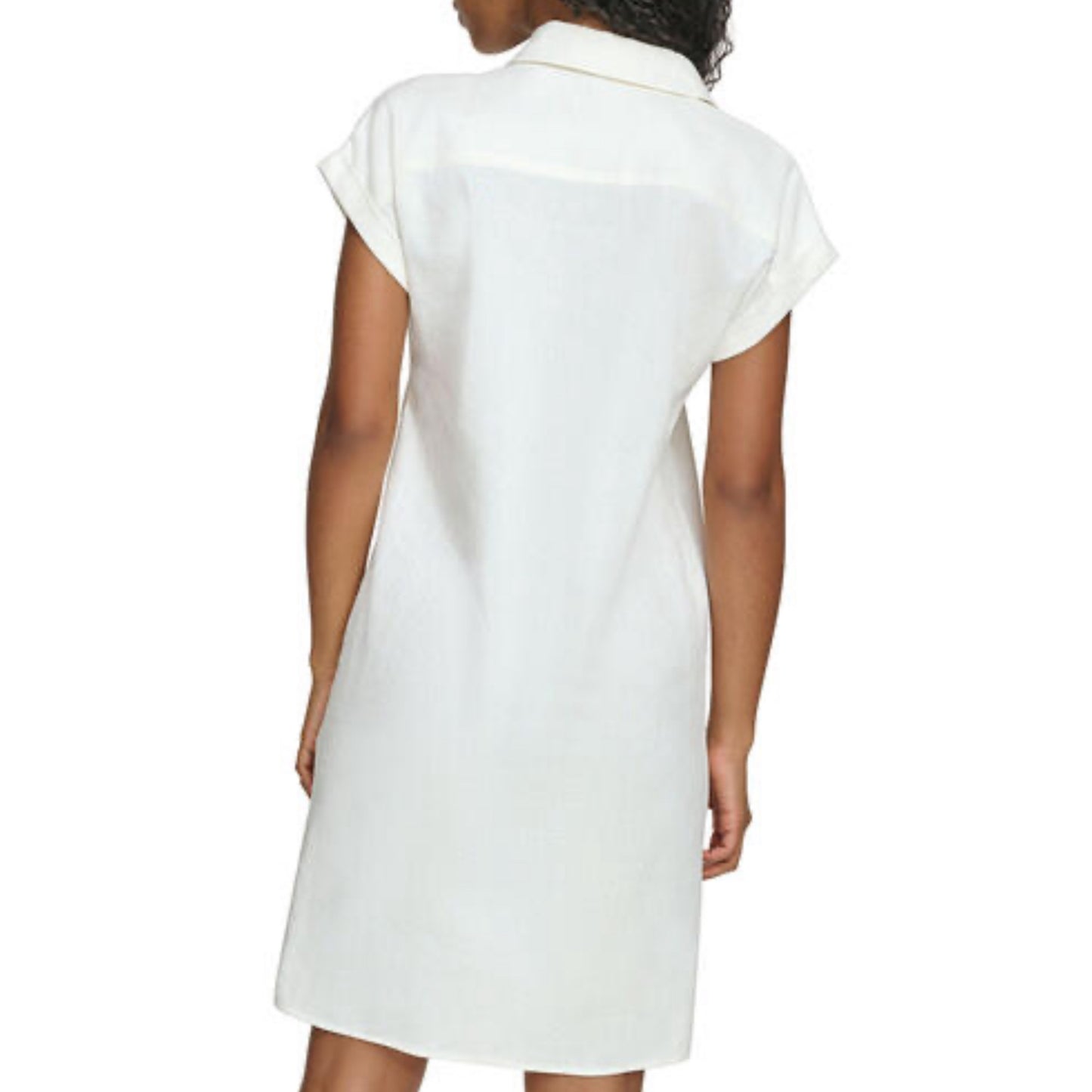 CALVIN KLEIN Womens White Linen Blend Button Front Midi Shirt Dress Size 4