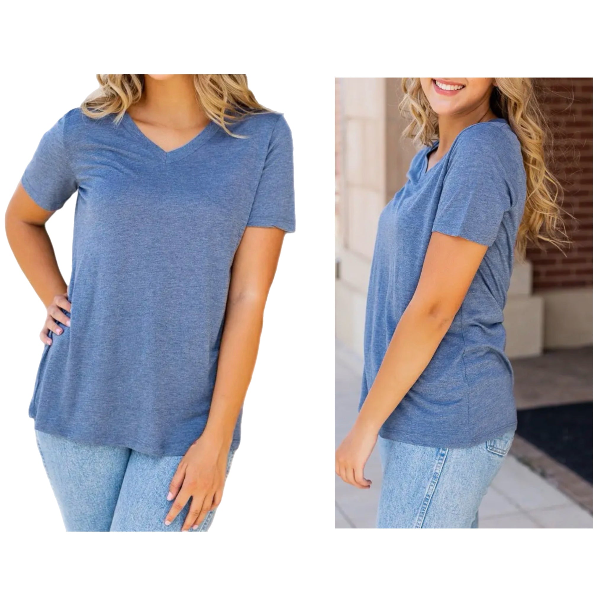 Southern Grace Cadet Blue V-Neck Tee 100% Premium Cotton T- Shirt