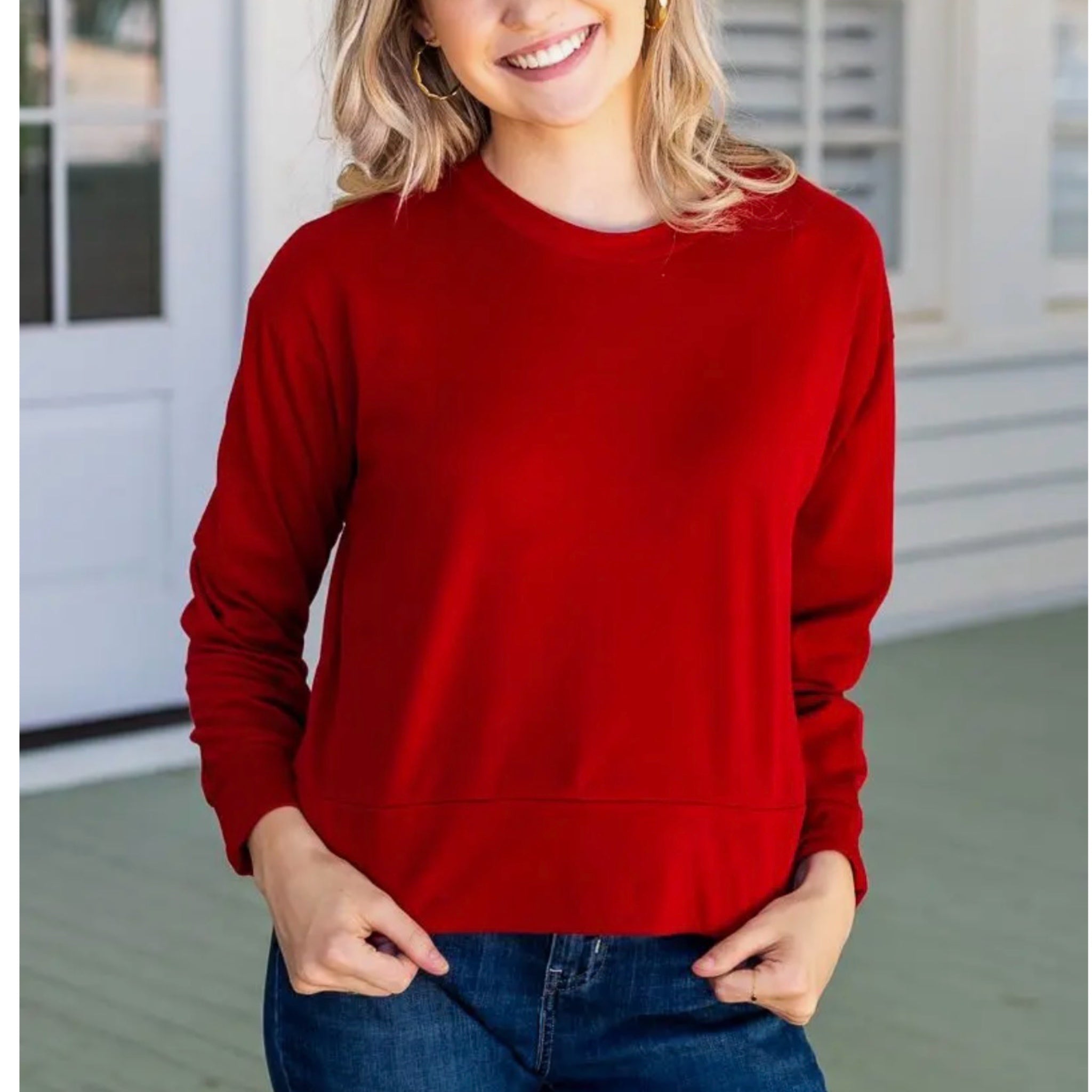 Southern Grace: The Scarlet Sky Crop Sweatshirt Preppy Crew Neck