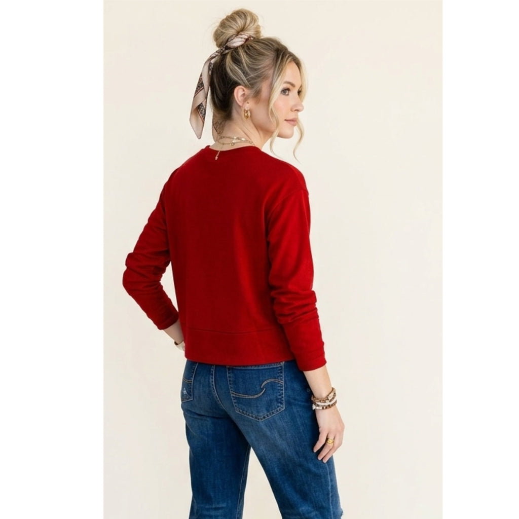 Southern Grace: The Scarlet Sky Crop Sweatshirt Preppy Crew Neck