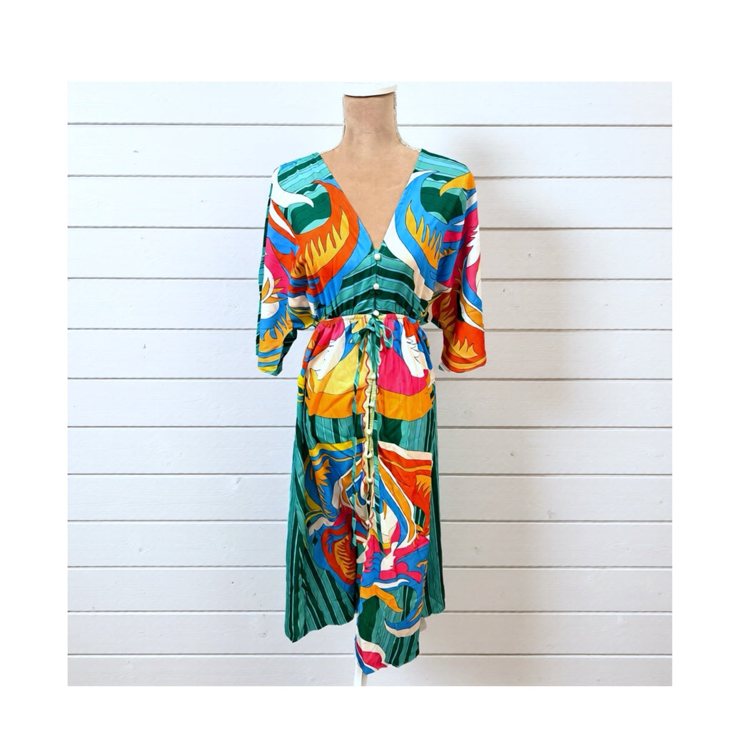 Tropical Abstract Print Tie Waist Maxi Dress Resort-Wear
