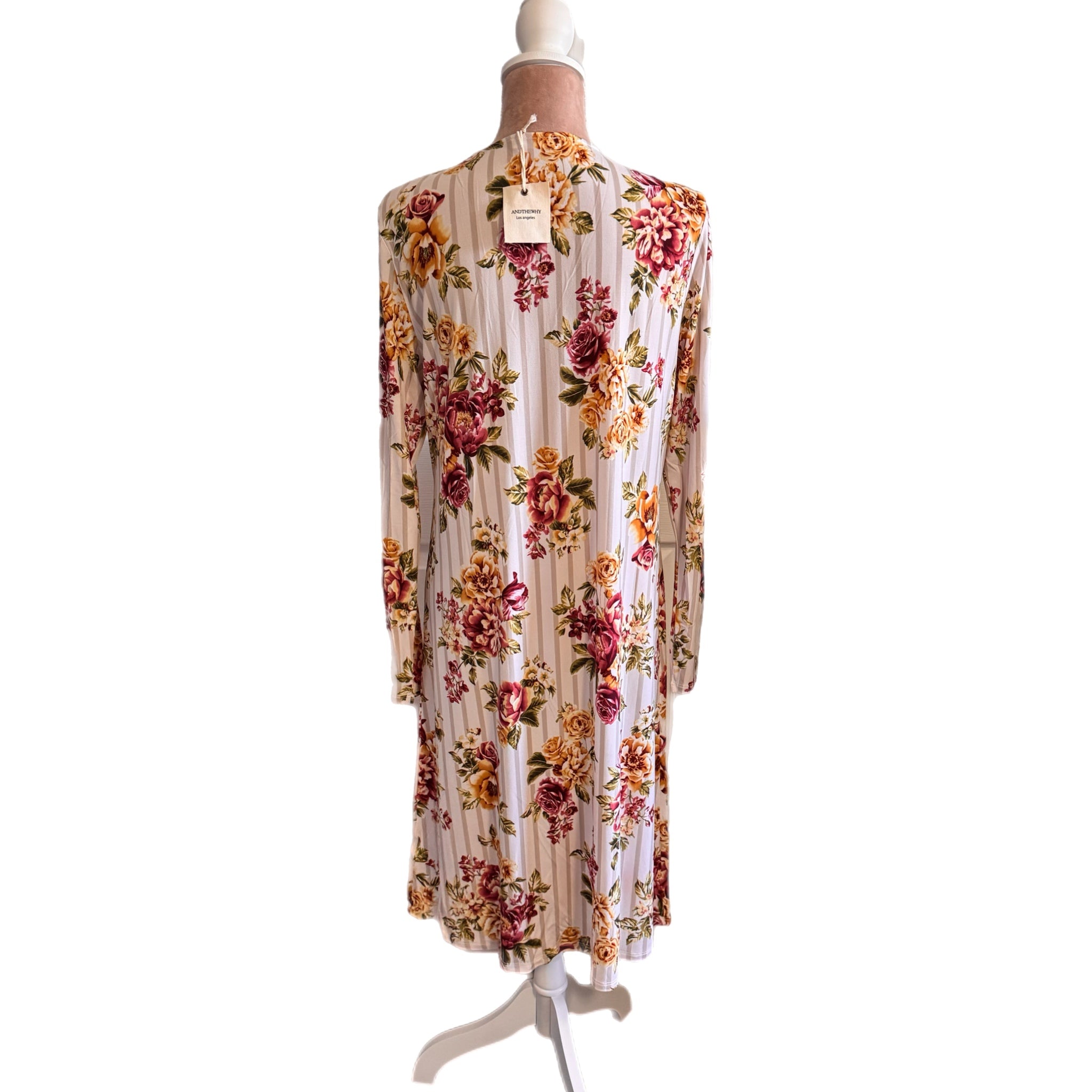 Boho-Chic Floral Stripe Longline Kimono Duster