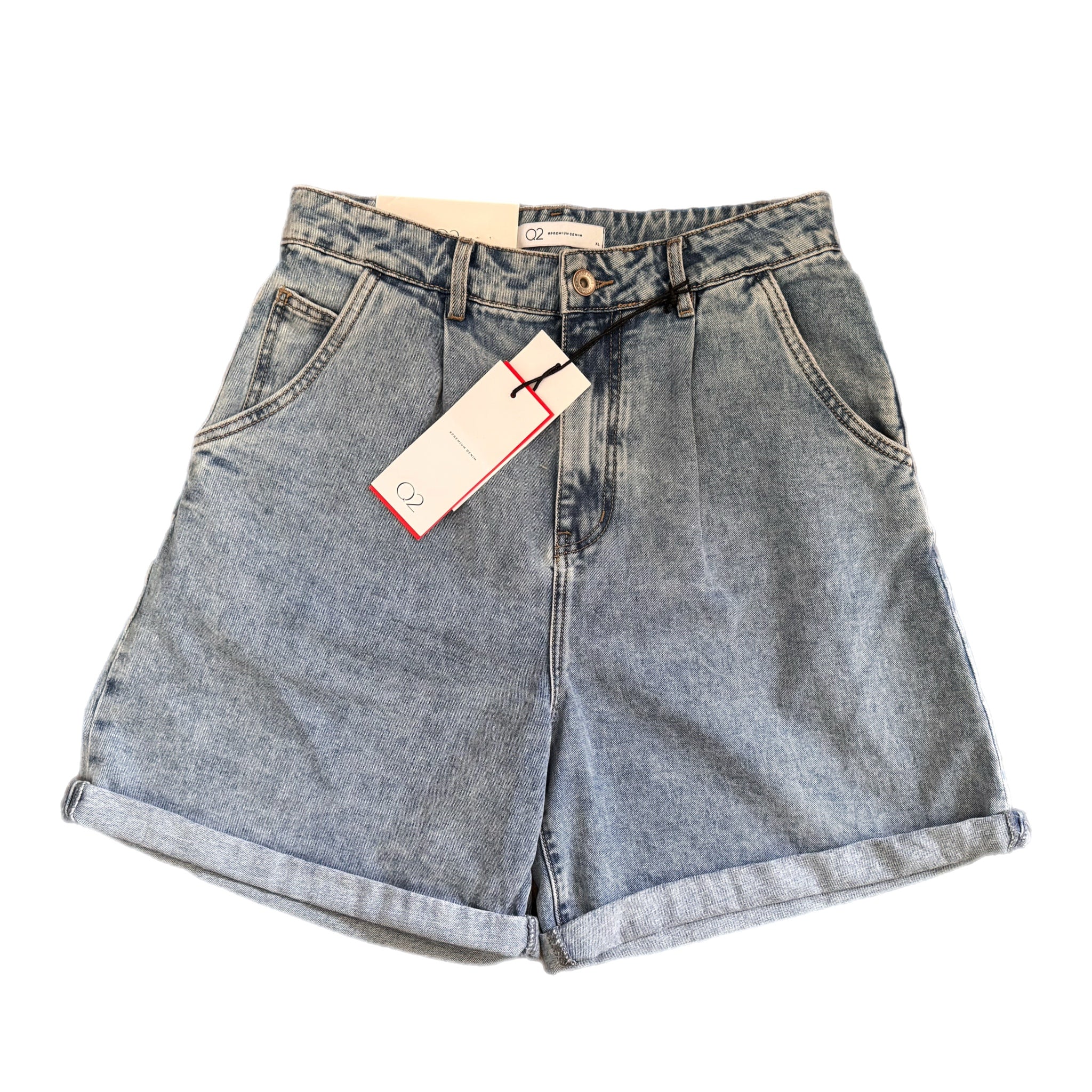 Q2 Vintage 90s Style High Rise Baggy Denim Jean Shorts Spanish Design