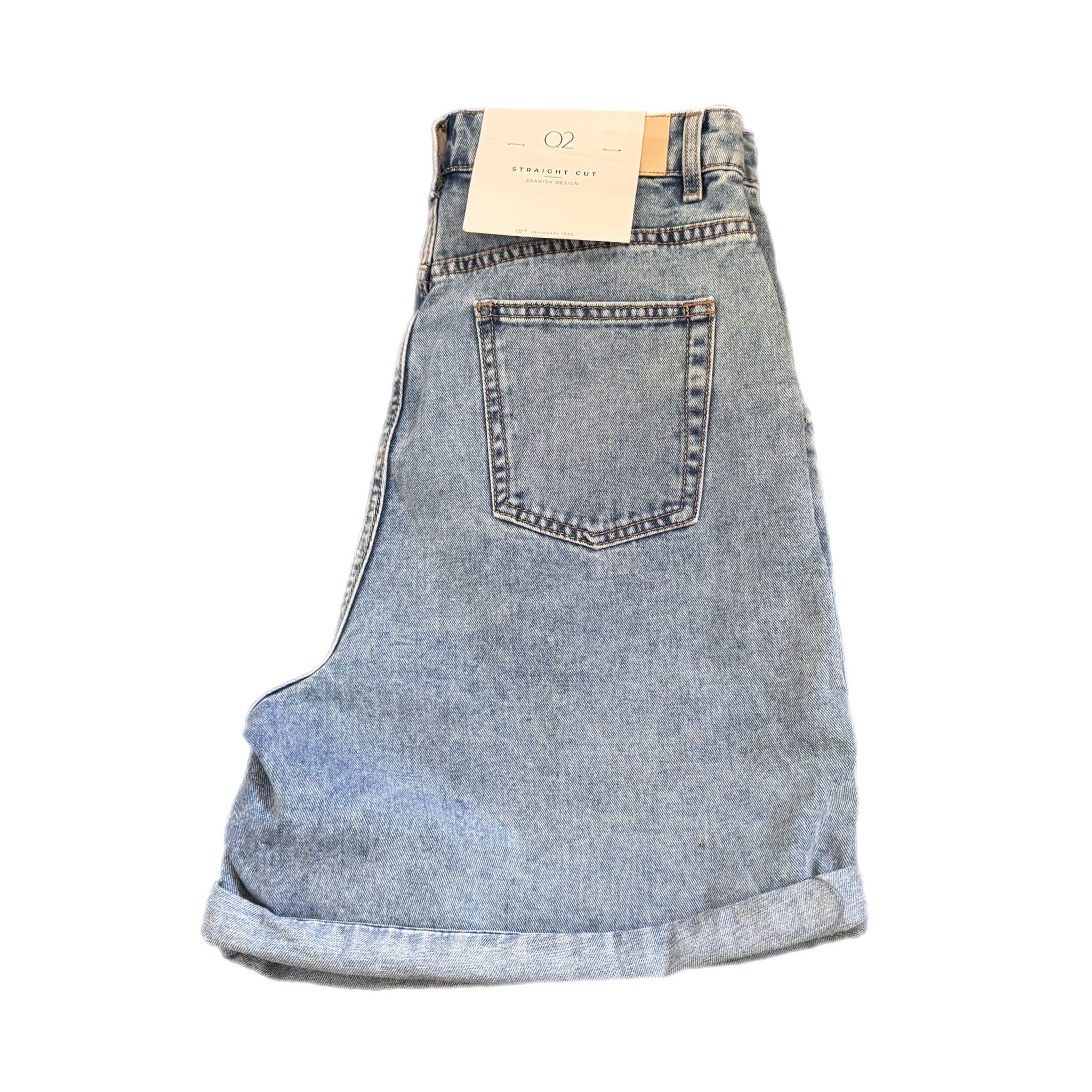 Q2 Vintage 90s Style High Rise Baggy Denim Jean Shorts Spanish Design
