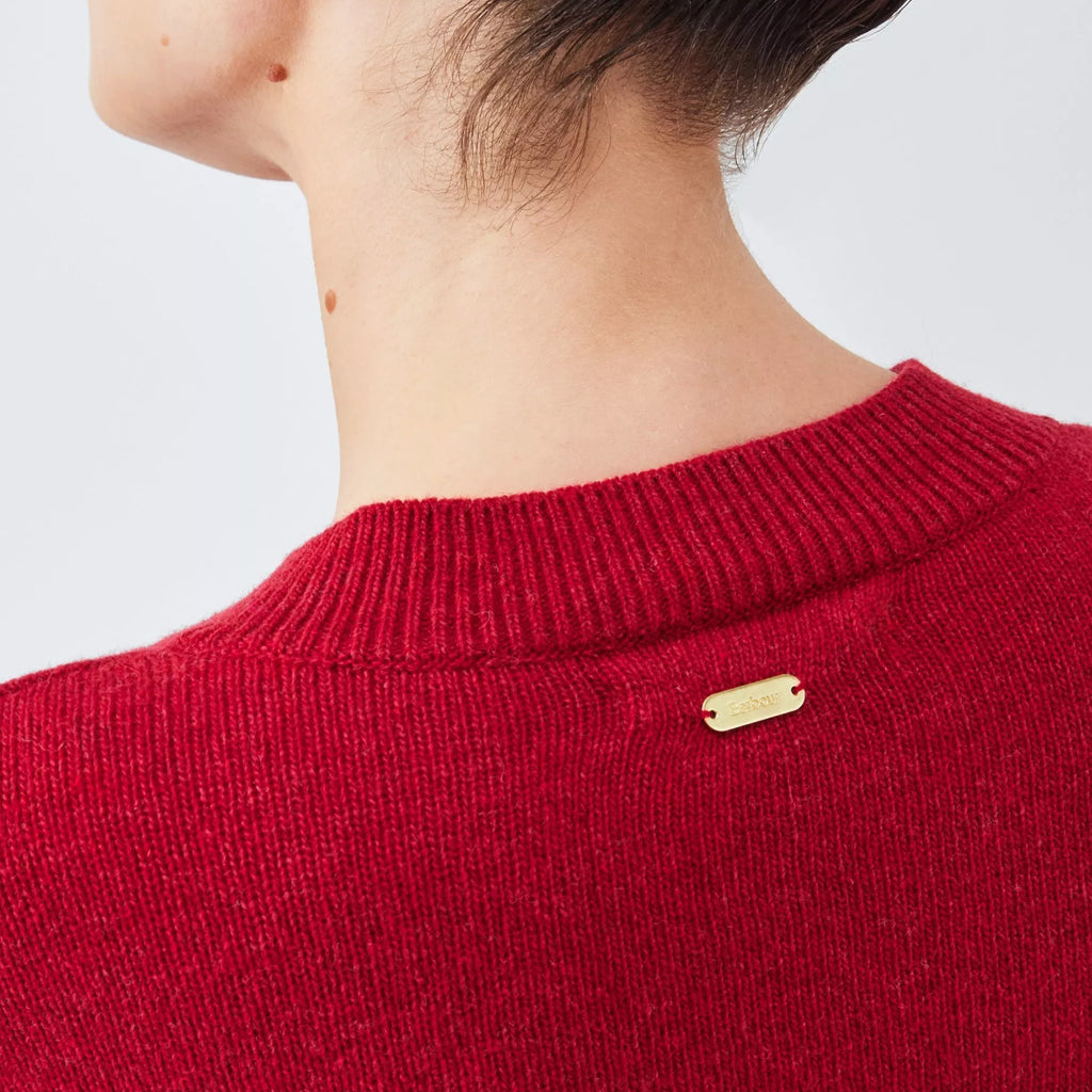 BARBOUR Modern Heritage Sweater Wool Cashmere Red Knit Gold Buttons