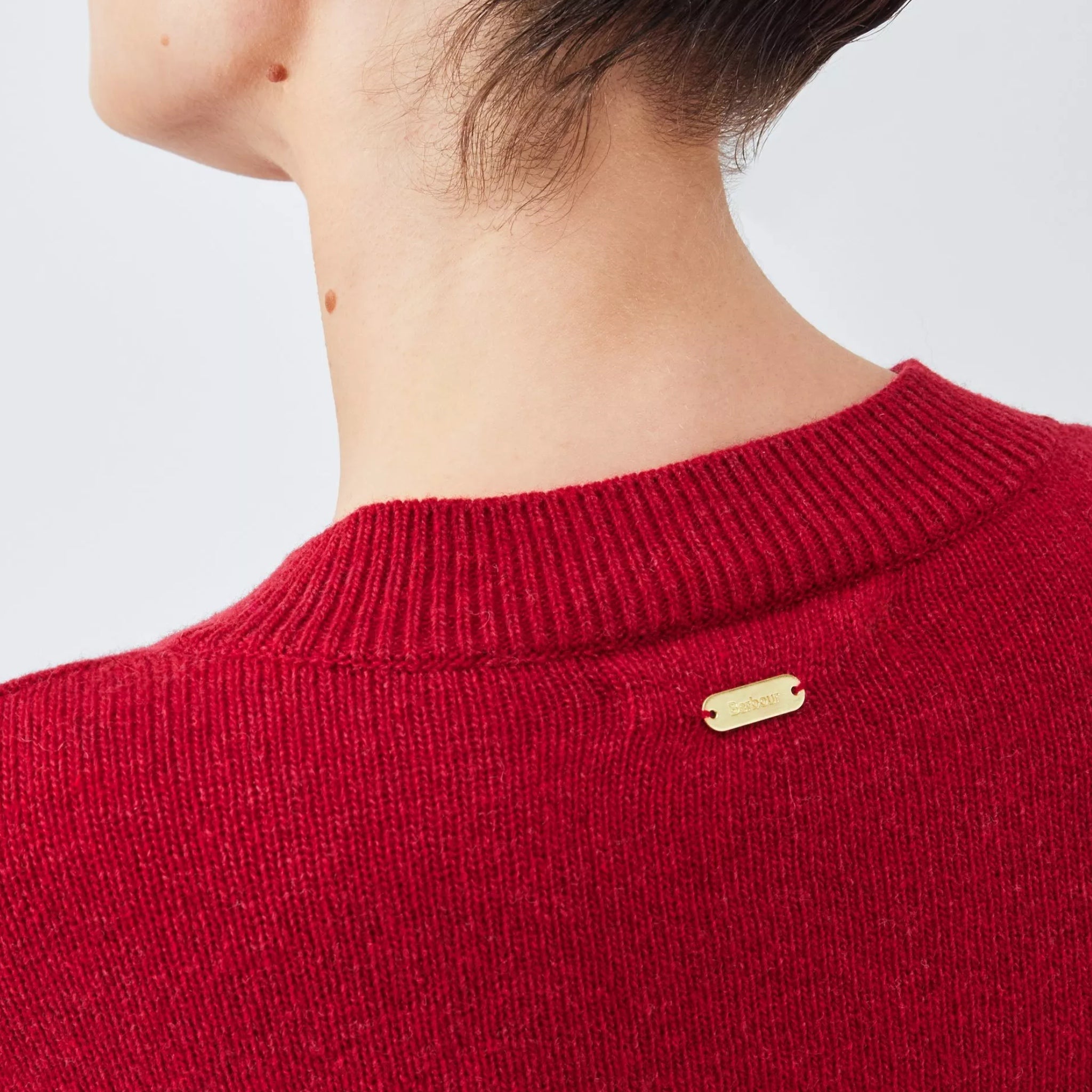 BARBOUR Modern Heritage Sweater Wool Cashmere Red Knit Gold Buttons