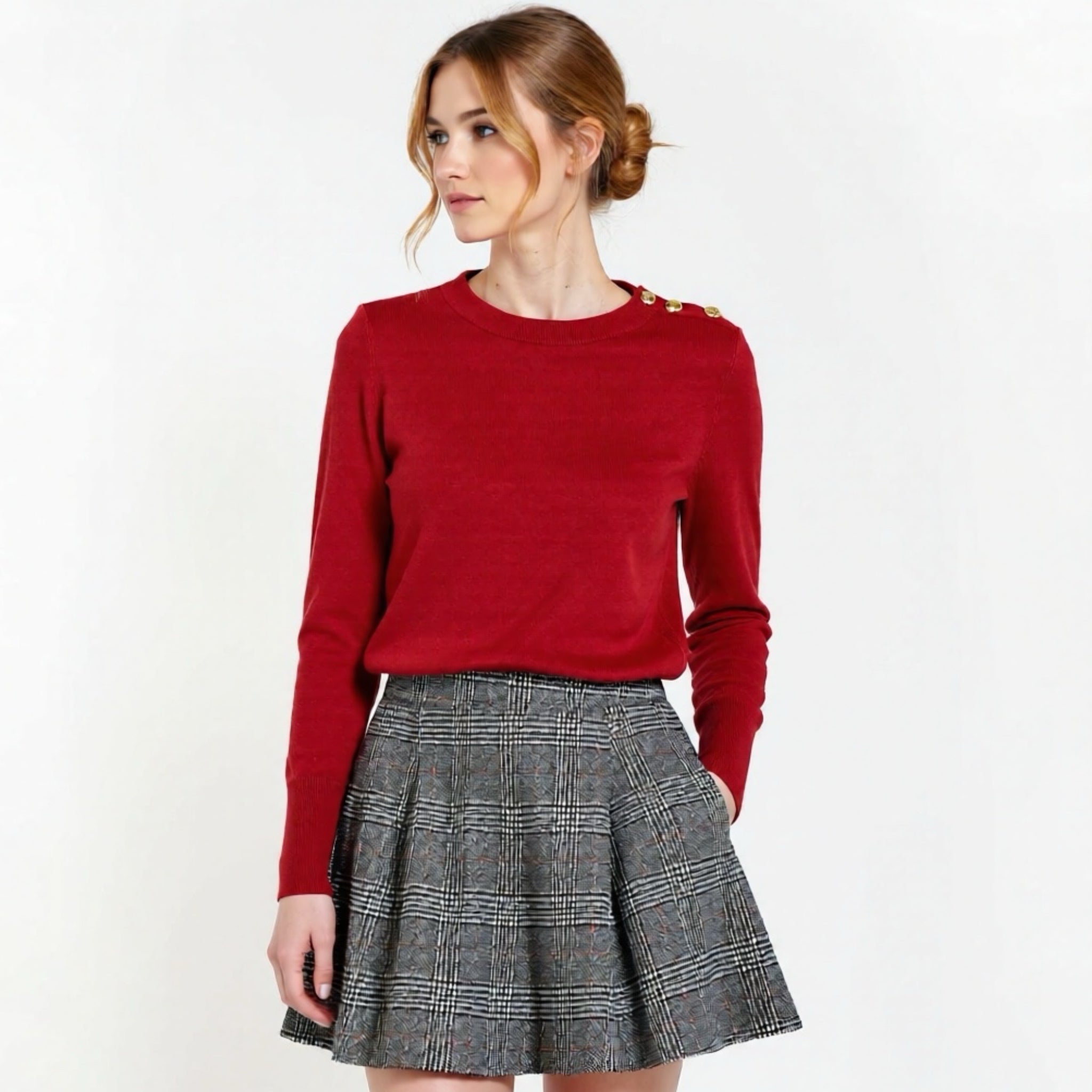 BARBOUR Modern Heritage Sweater Wool Cashmere Red Knit Gold Buttons