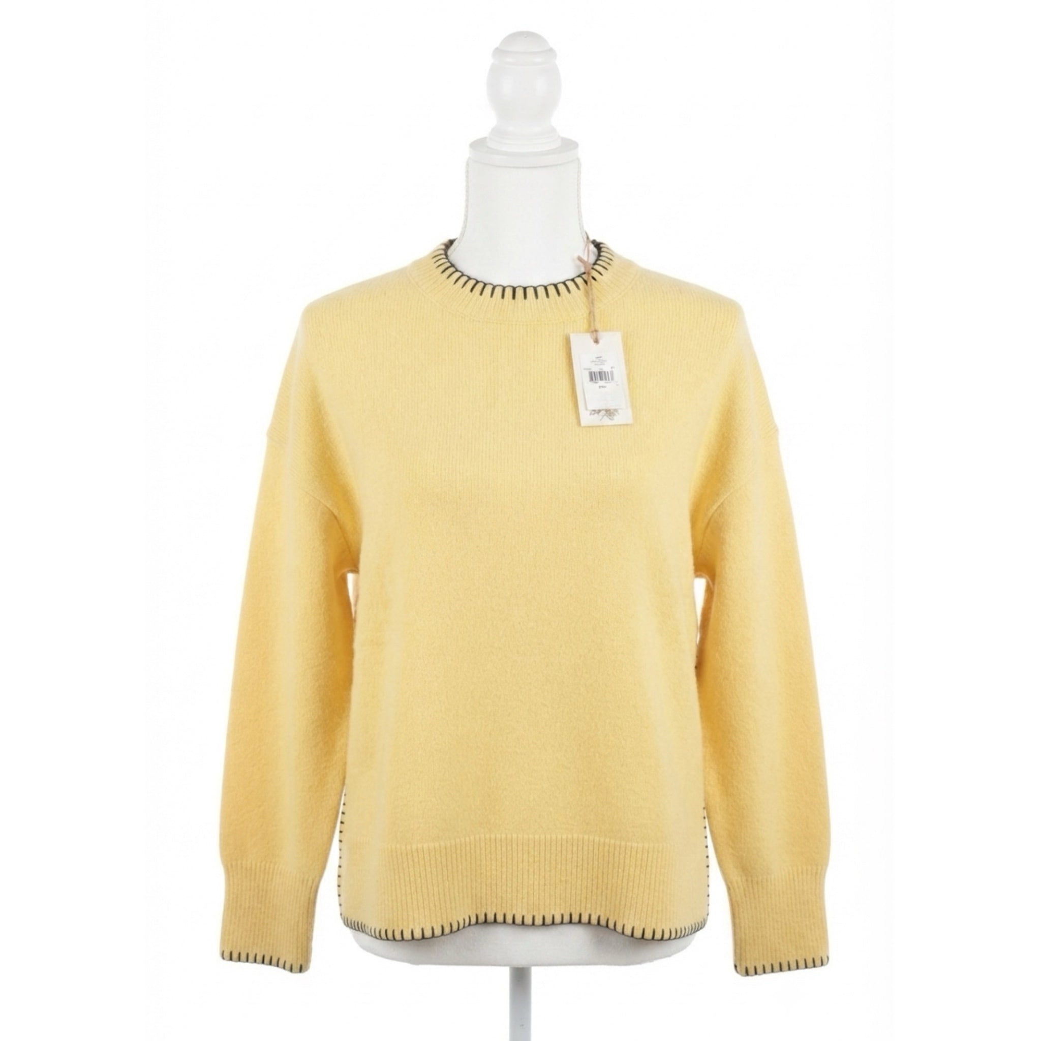 La Miel Oversized Contrast Stitch Crewneck Sweater in Yellow