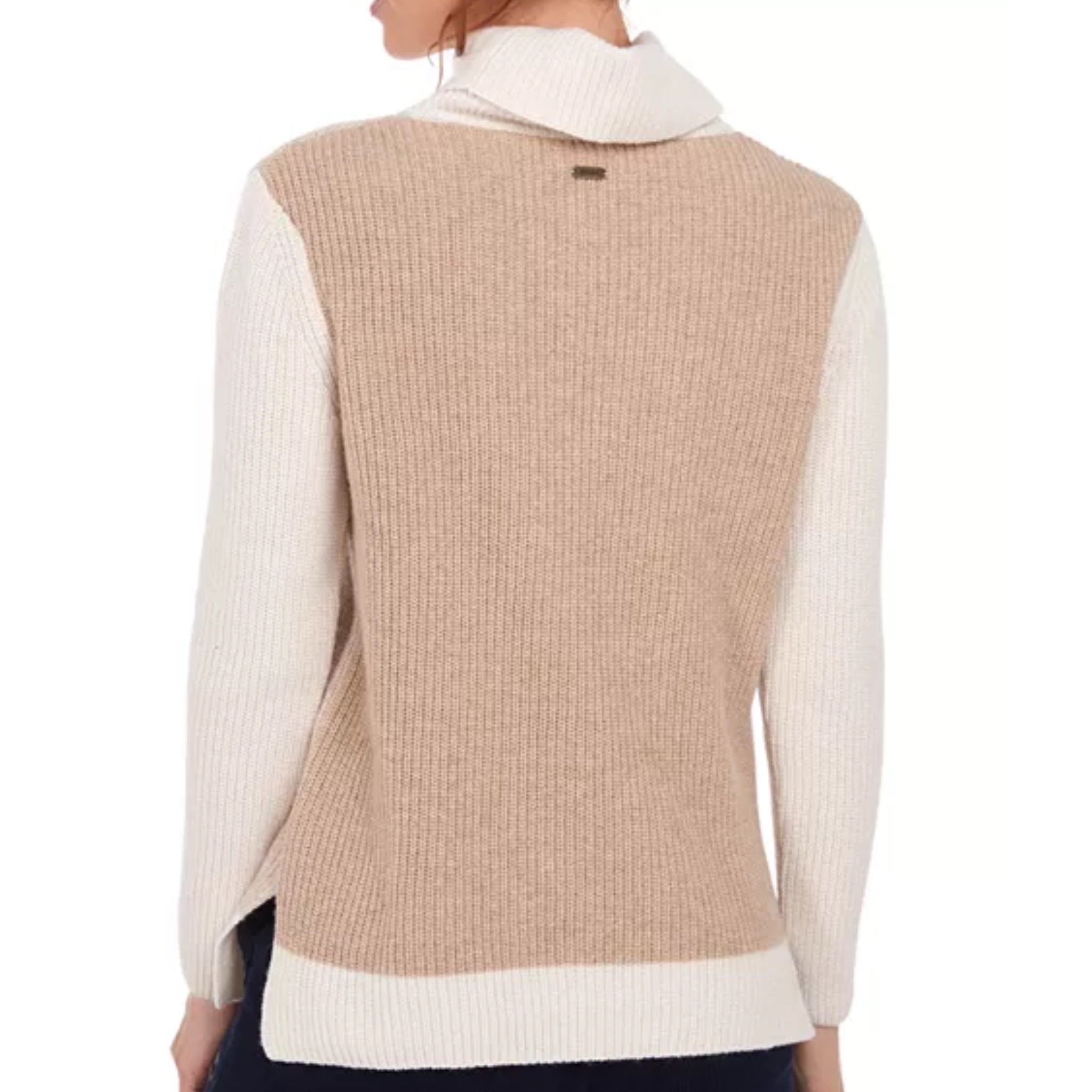 BARBOUR Roll Collar Sweater Wool Blend Ribbed in Caramel Cream