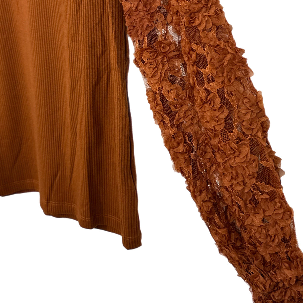 SOUTHERN GRACE Miss Perfect Rust Floral Lace Long Sleeve Blouse