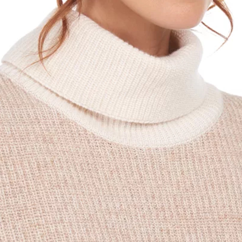 BARBOUR Roll Collar Sweater Wool Blend Ribbed in Caramel Cream