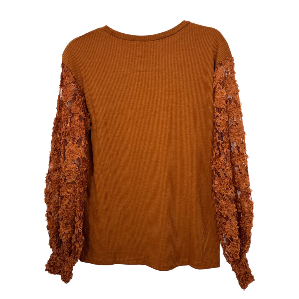 SOUTHERN GRACE Miss Perfect Rust Floral Lace Long Sleeve Blouse