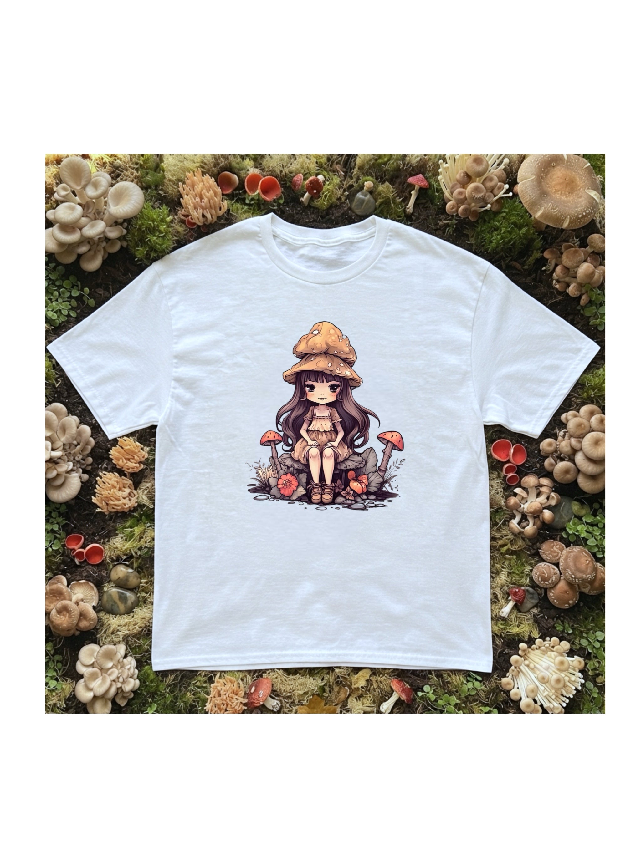 Mushroom Girl Oversized Graphic Tee Cute Cottagecore Whimsy T-Shirt
