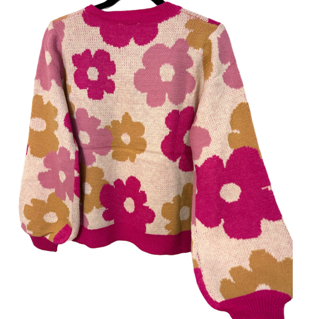SOUTHERN GRACE Dazed For Days Floral V Neck Sweater in Pink Beige