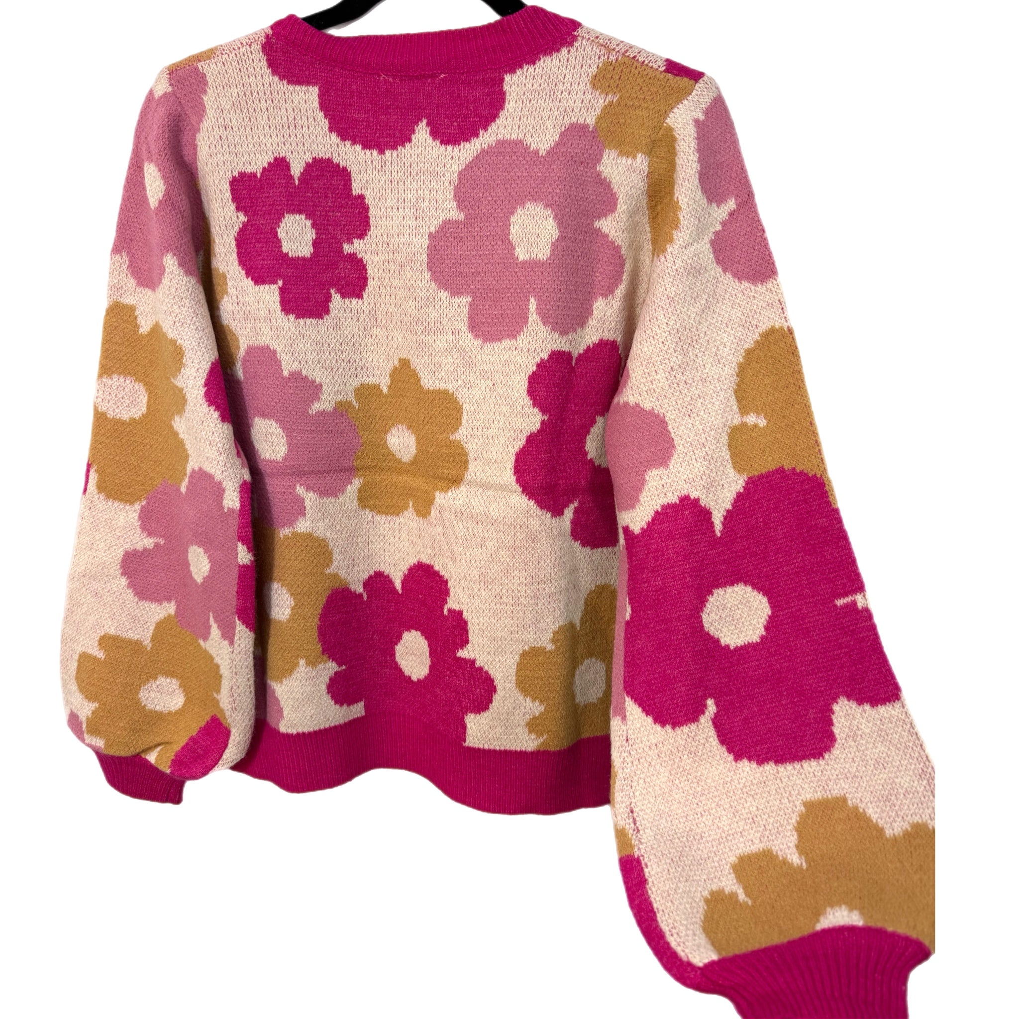 SOUTHERN GRACE Dazed For Days Floral V Neck Sweater in Pink Beige
