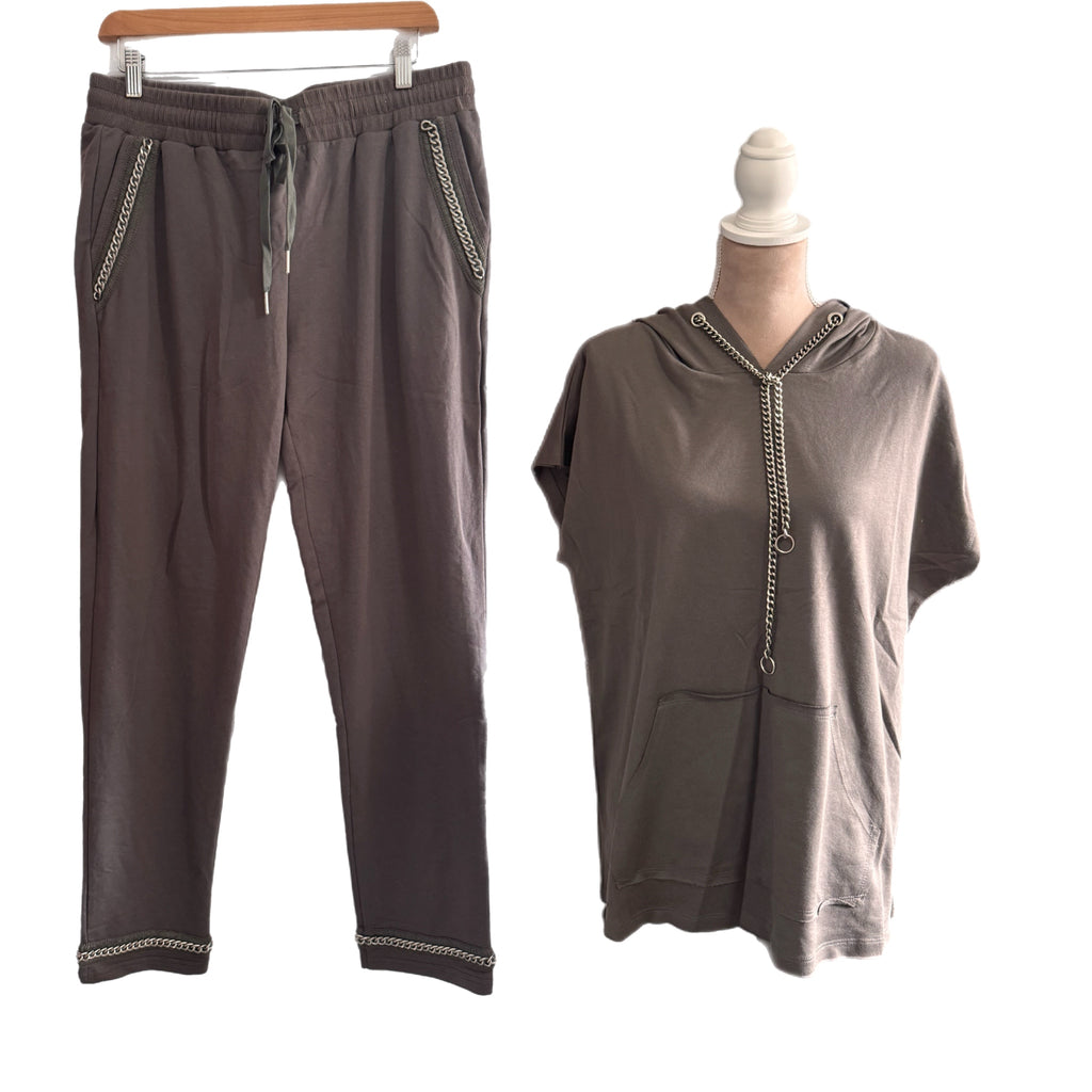 Vocal USA Lounge Set in Natural Gray/Olive Hooded Top & Pants