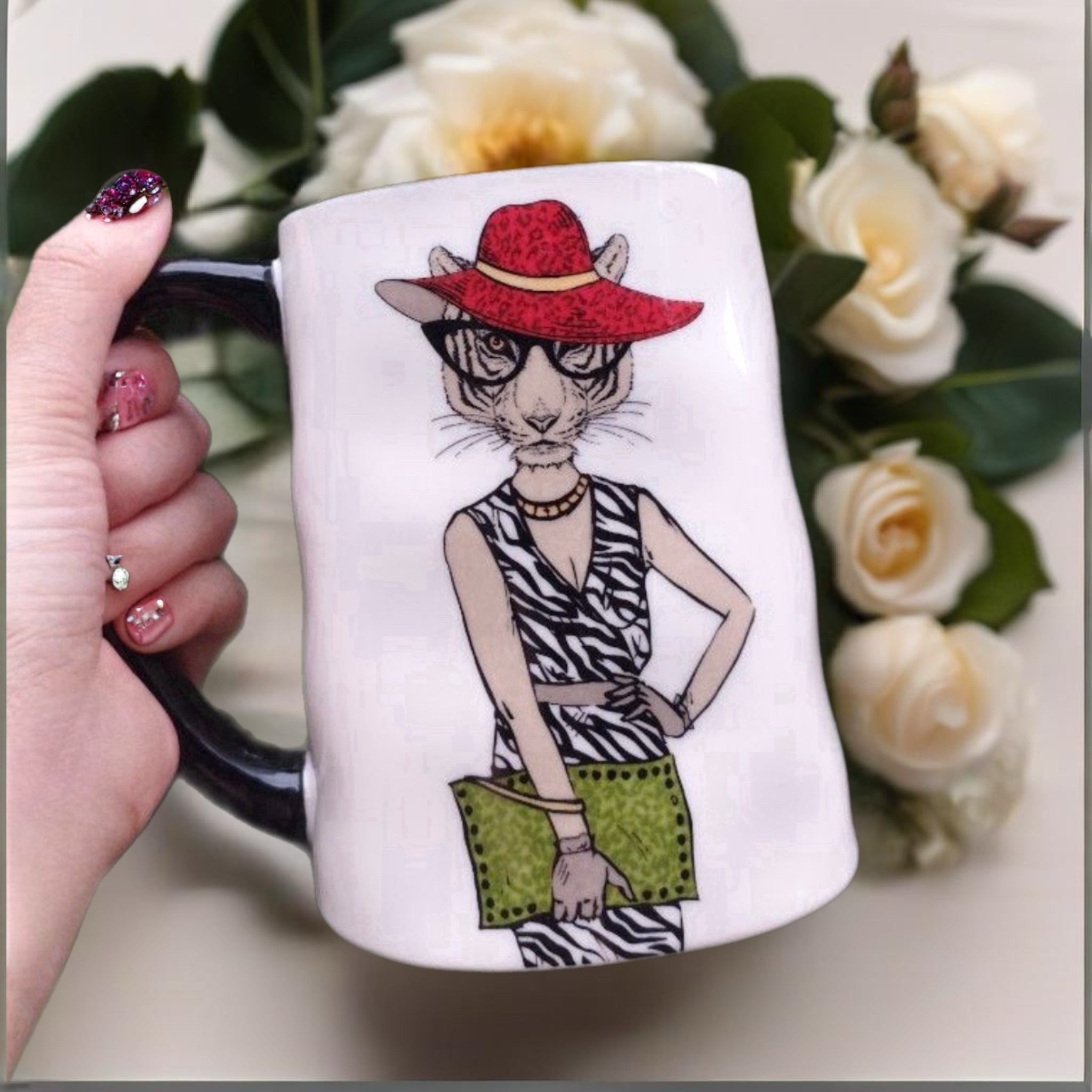 SIGNATURE HOMEWARES INC Hipster Tiger Fashionista Ceramic Mug