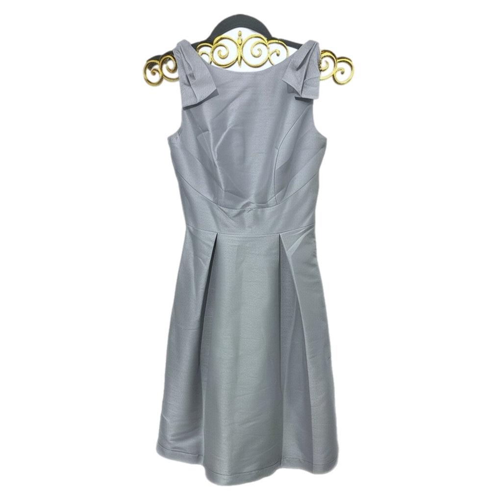 ALFRED SUNG Dupioni Cocktail Dress Bow Accents Sleeveless in Silver
