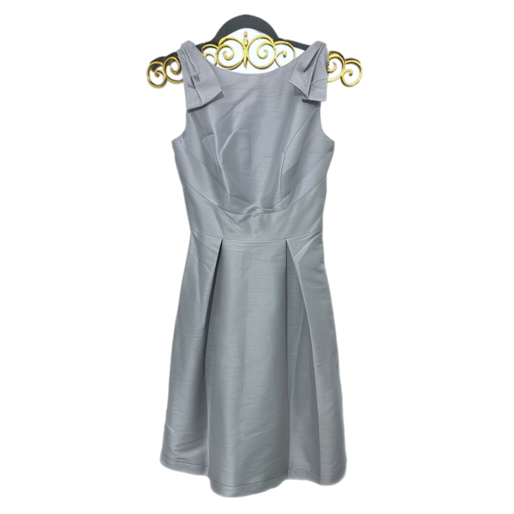 ALFRED SUNG Dupioni Cocktail Dress Bow Accents Sleeveless in Silver