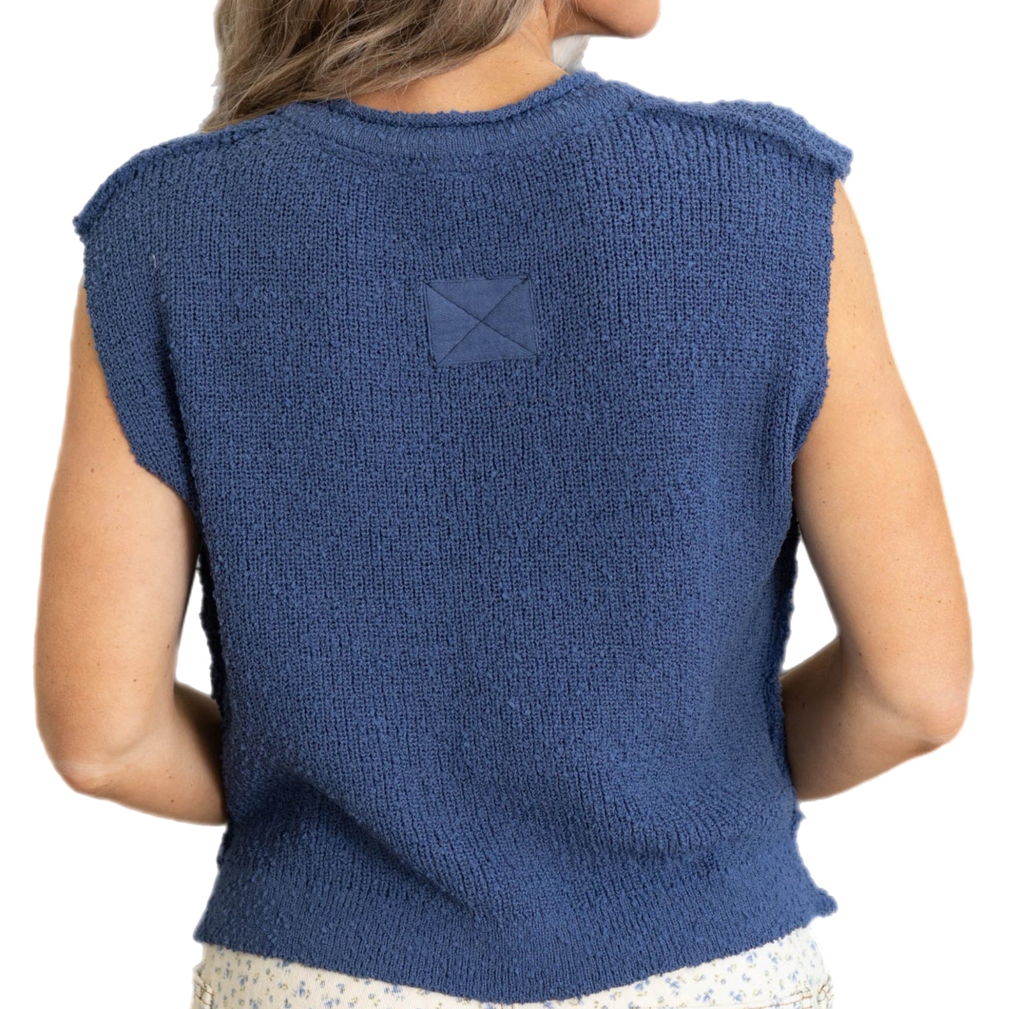 La Miel Slouchy Bouclé Knit Vest in Dusty Indigo