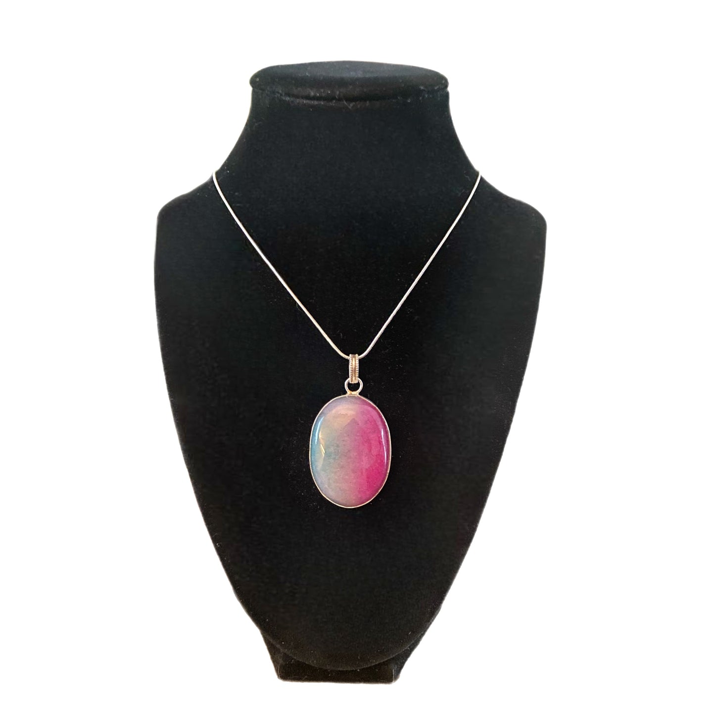 Pink Agate Healing Stone Pendant Necklace 925 Sterling Silver Plate Snake Chain