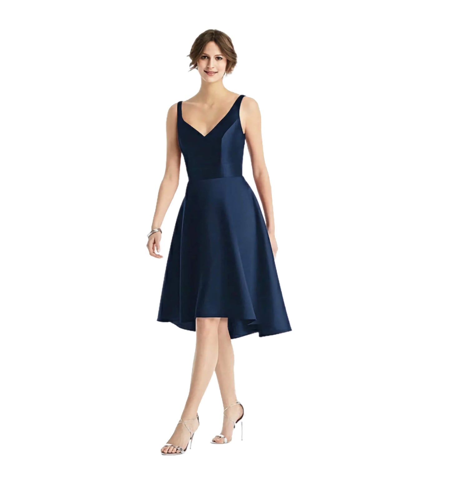 ALFRED SUNG D765 Cocktail Dress Satin Twill V Neck Midnight Navy