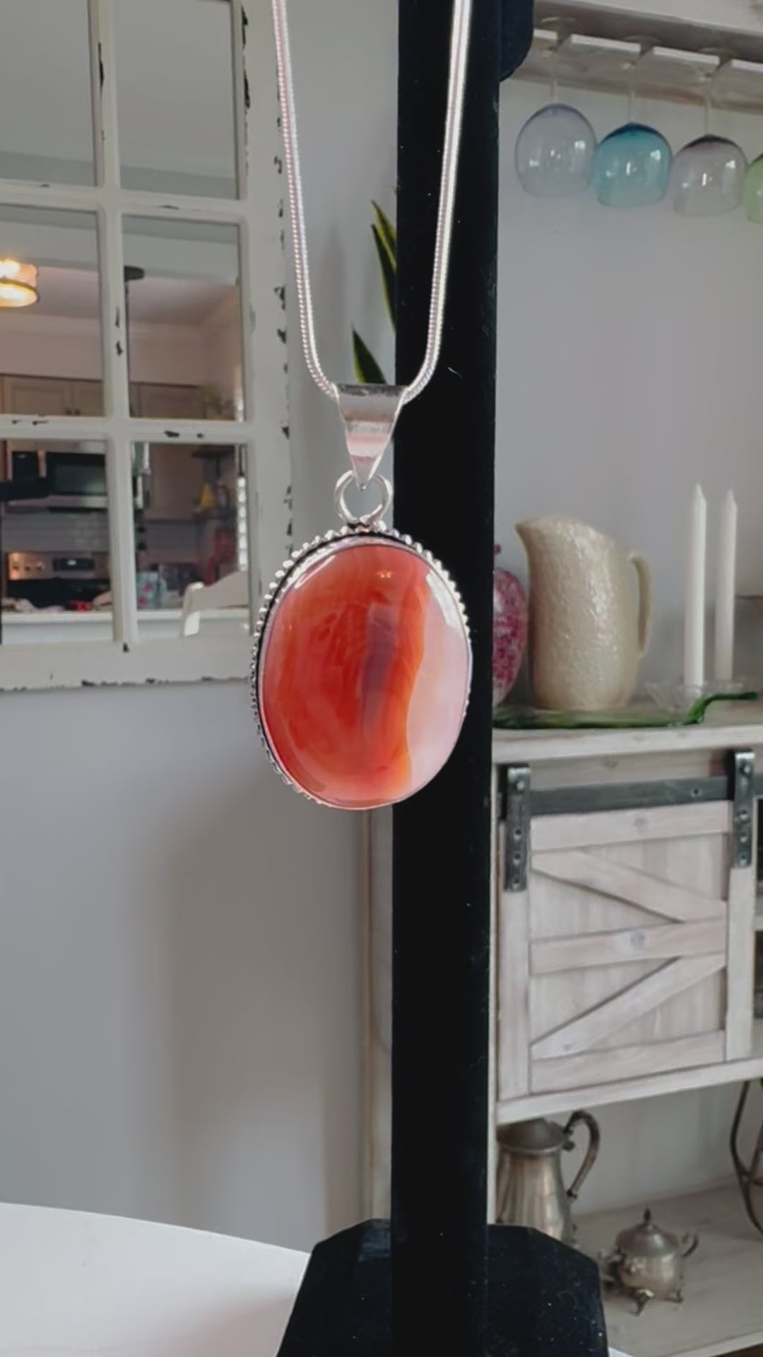 Natural Agate Gemstone Oval Pendant Necklace 925 Sterling Silver Plate Bezel & Chain
