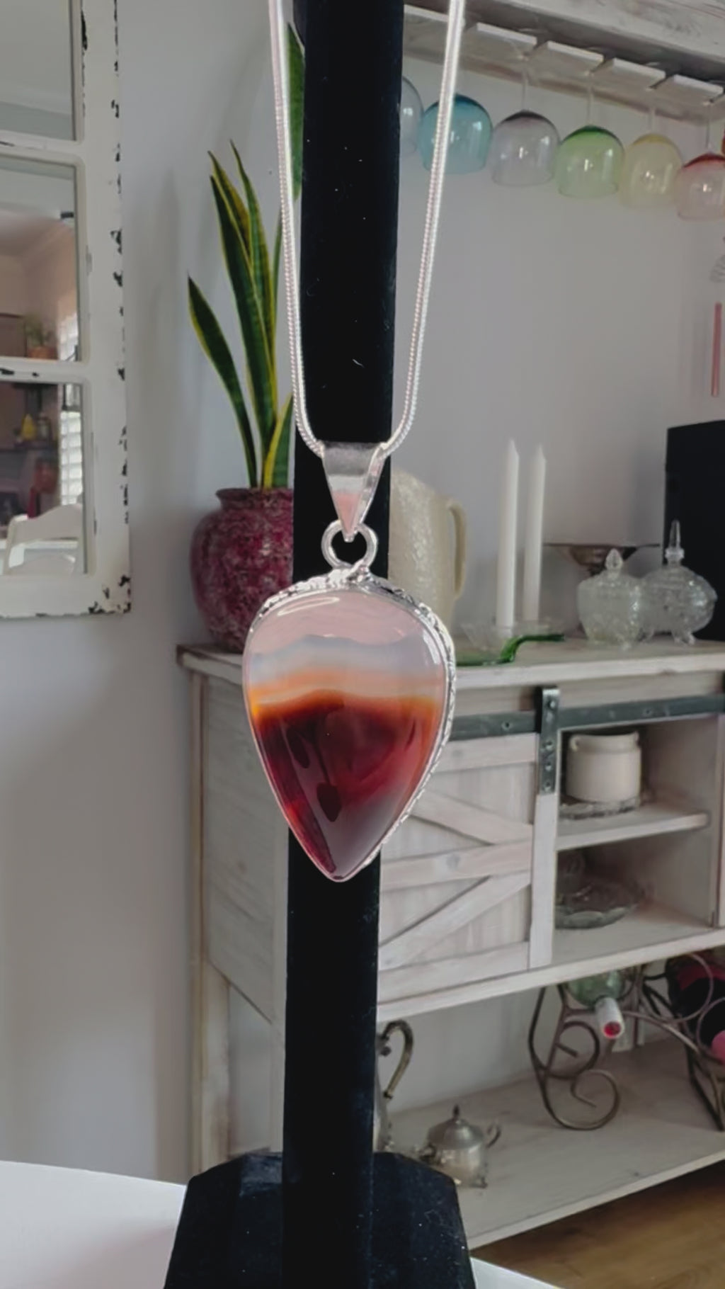 Western Sunset Agate Gemstone Pendant Necklace 925 Sterling Silver Plate Bezel & Chain